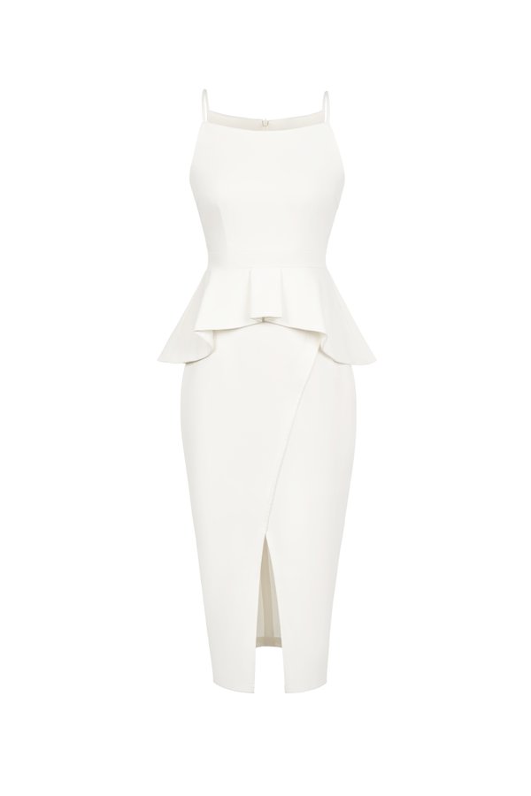 Clayre Peplum Pencil Dress in Iconic White
