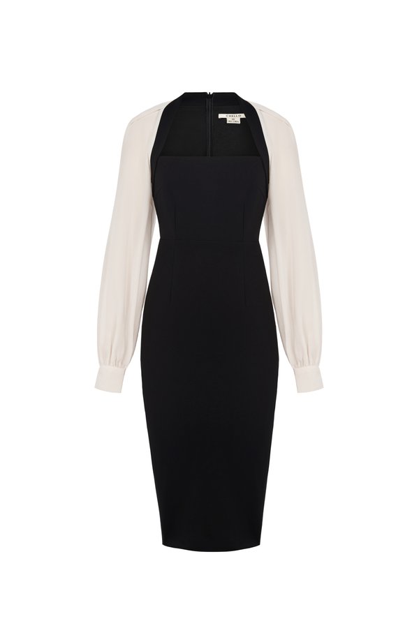 Eisley Chiffon Sleeves Pencil Padded Dress in Classic Black