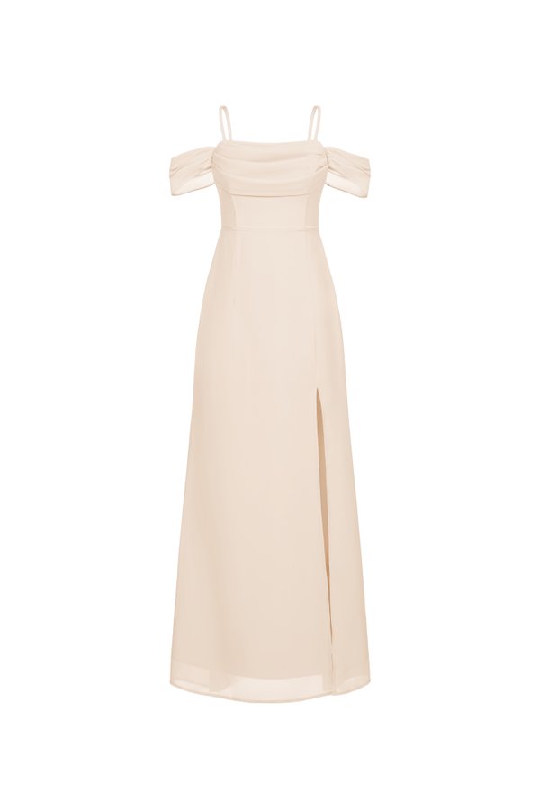 Iris 4-Way Mermaid Slip Padded Maxi Dress in Soft Cream
