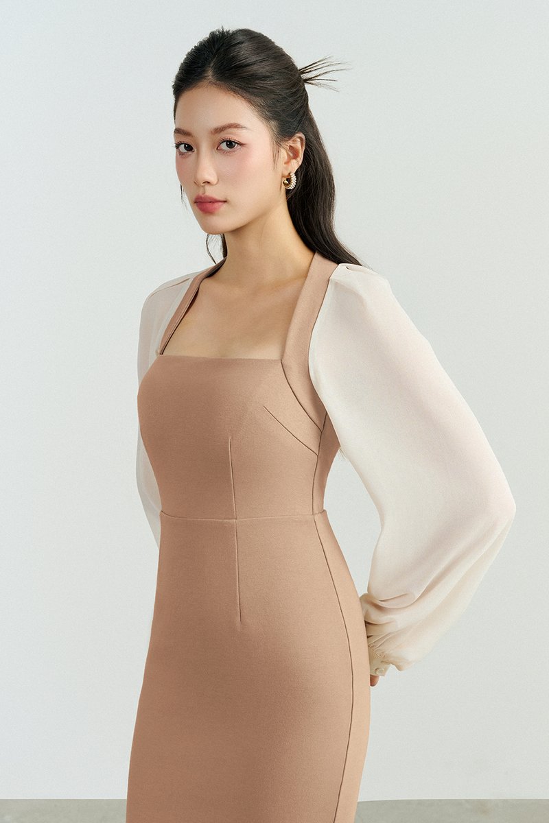 Tan pencil dress top