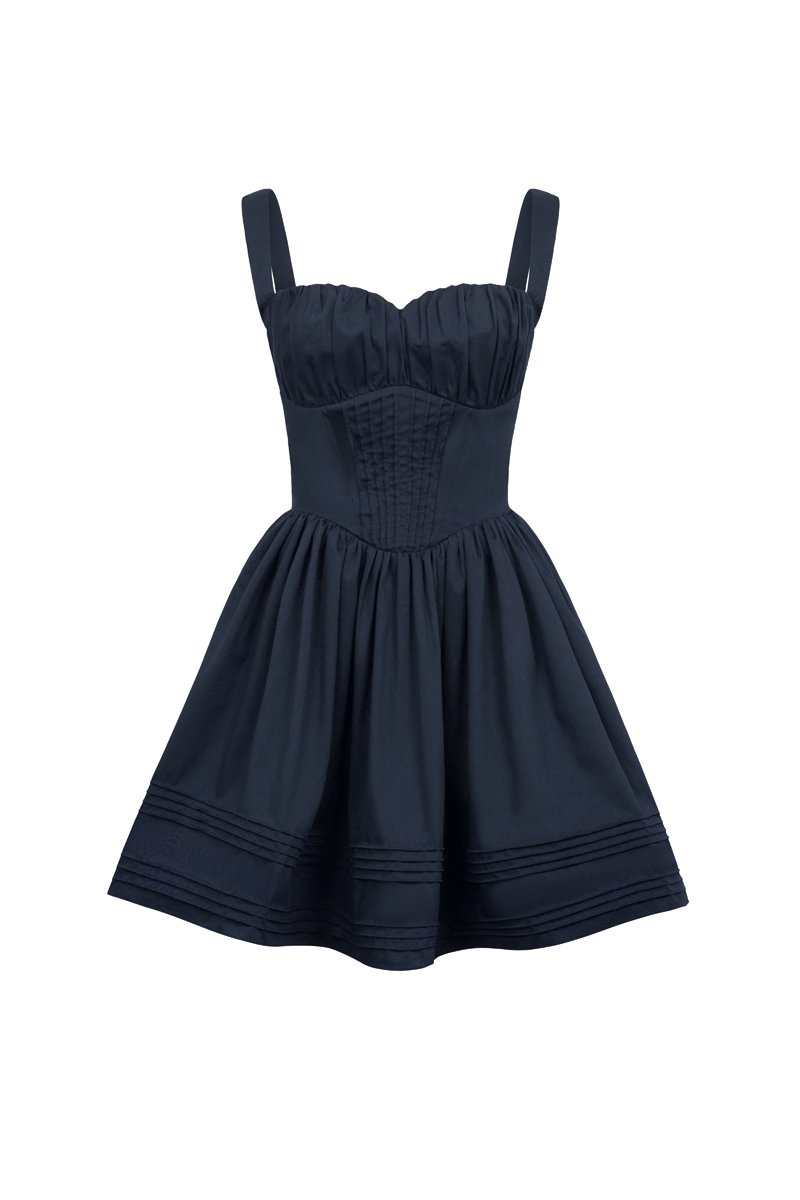 Amoryn Pintuck Ruched Mini Dress in Midnight Charm