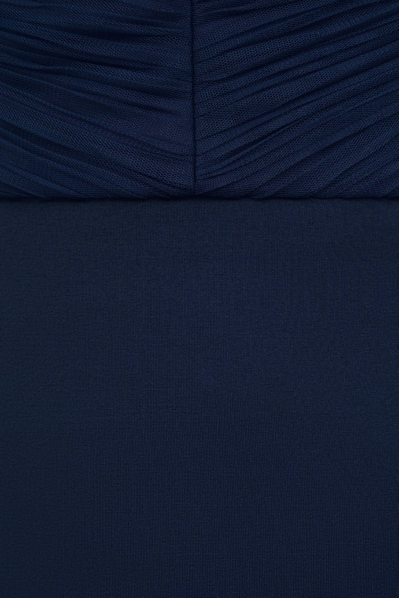 &Eacute;clair Pleated Tulle Bodice Ribbon Straps Pencil Dress in Eclipse Blue