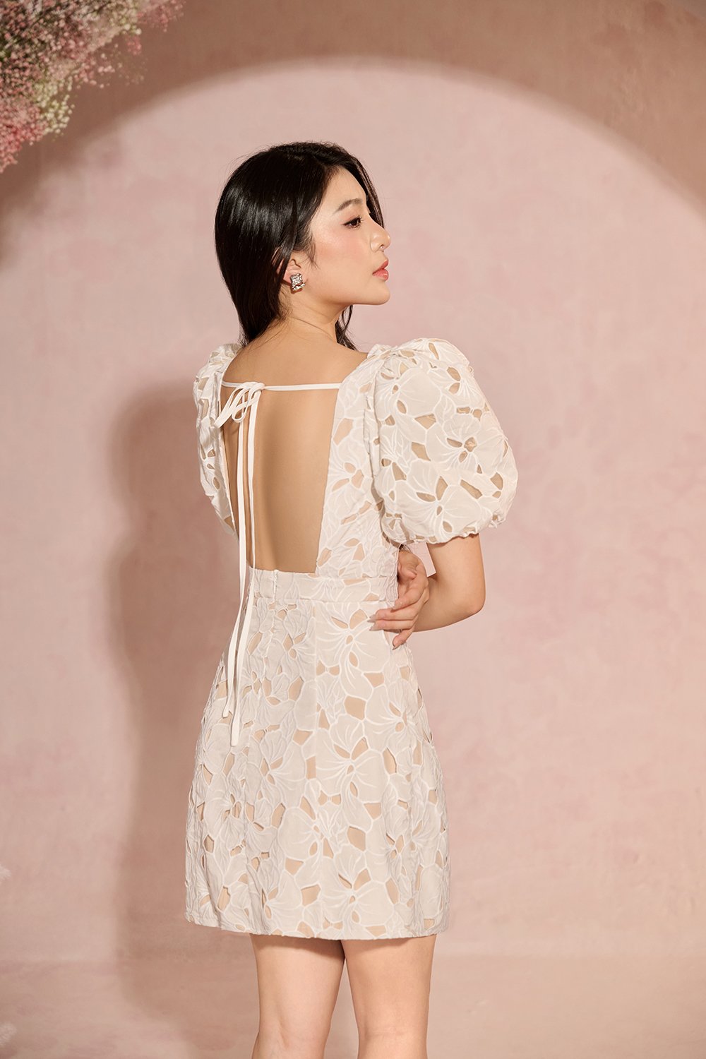 Arienna Padded Puff Sleeves Mini Dress in Iconic White