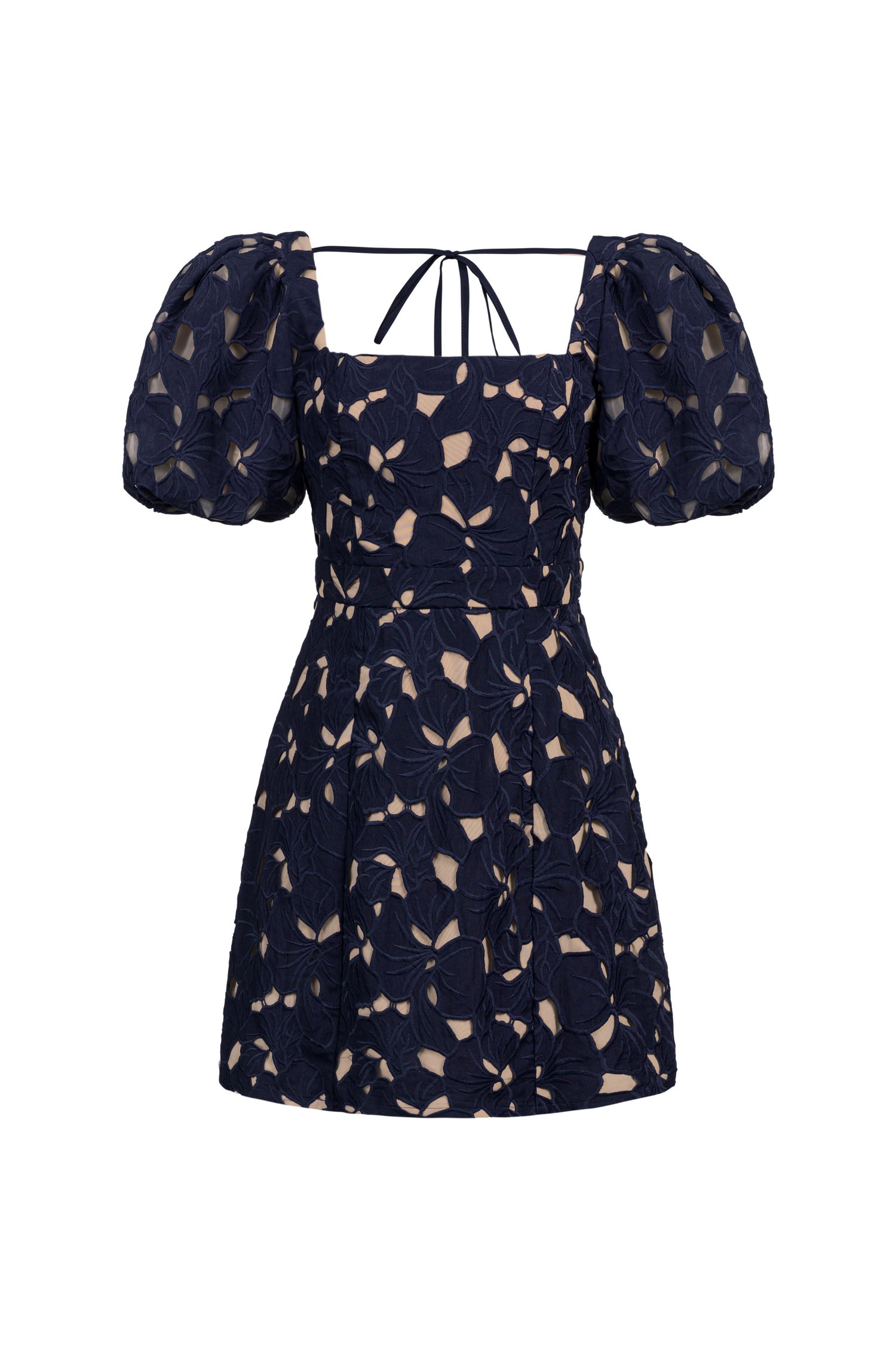 Arienna Padded Puff Sleeves Mini Dress in Navy Blue