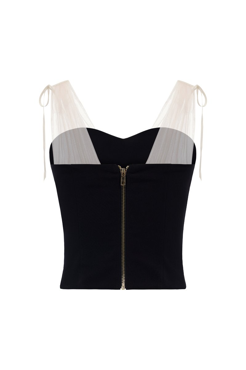 Arletta Sweetheart Tulle Strap Top in Classic Black