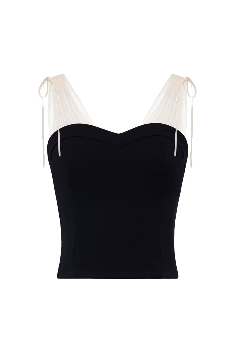 Arletta Sweetheart Tulle Strap Top in Classic Black