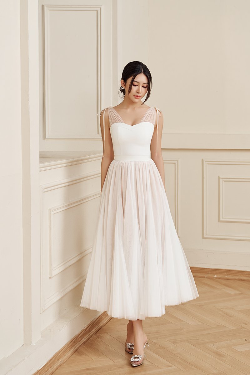 Arletta Sweetheart Tulle Strap Top in Iconic White