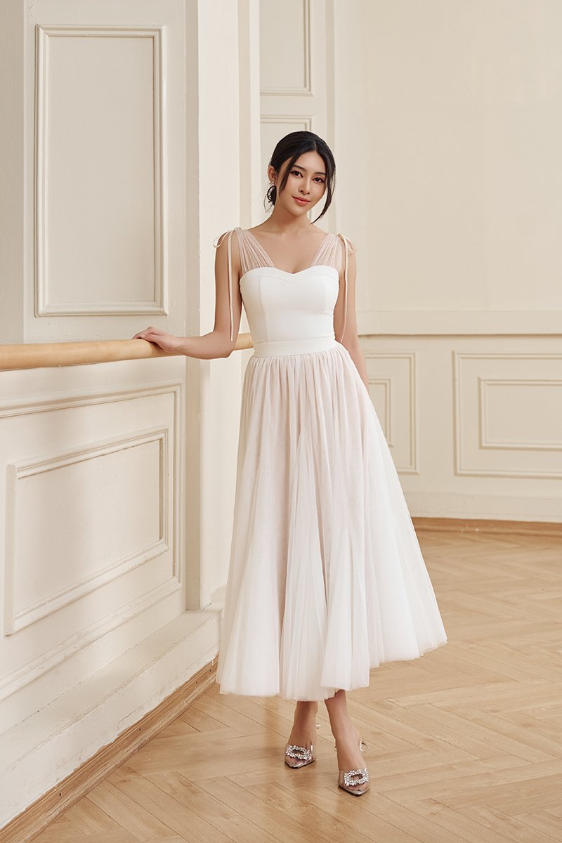 Arletta Sweetheart Tulle Strap Top in Iconic White