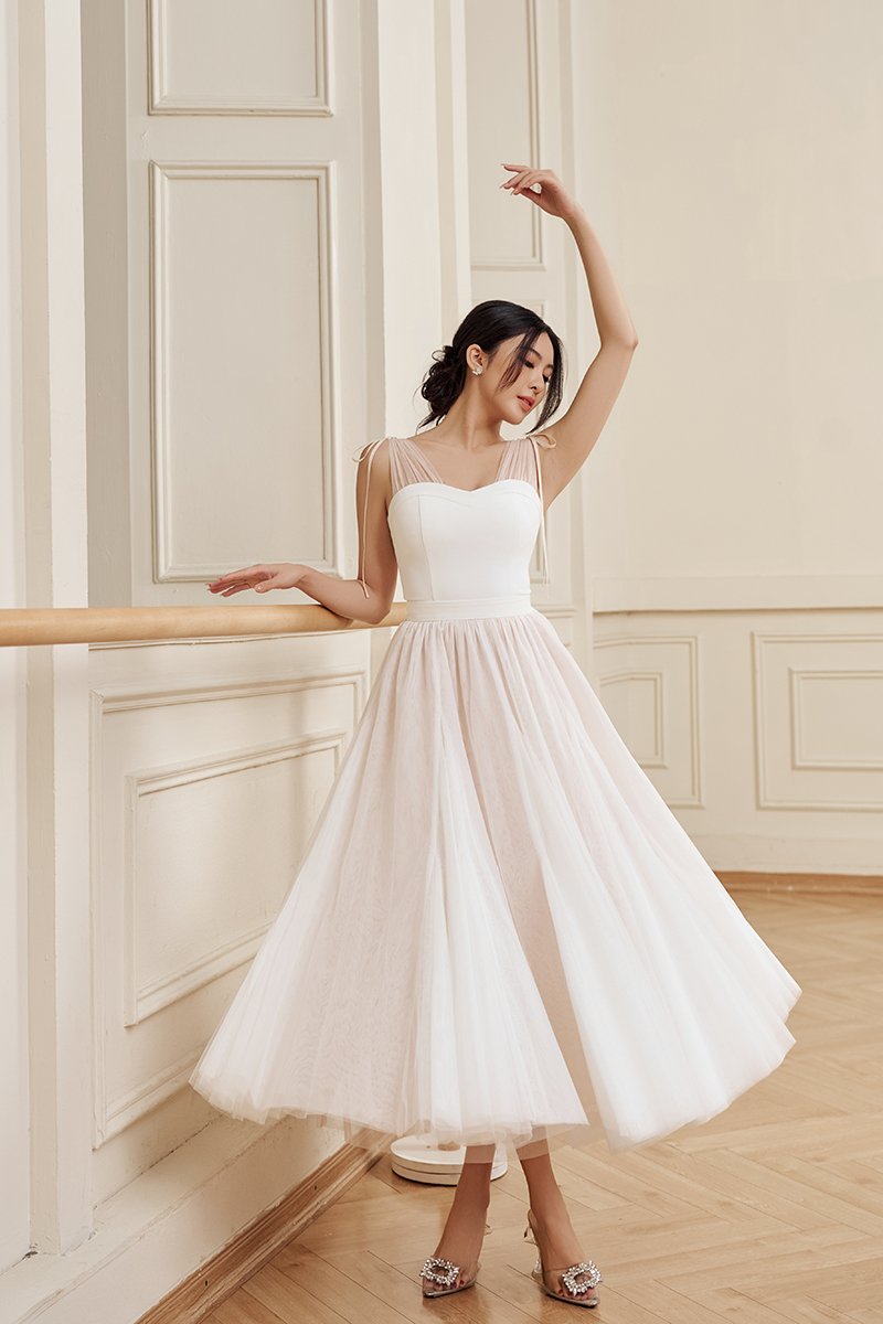 Arletta Sweetheart Tulle Strap Top in Iconic White