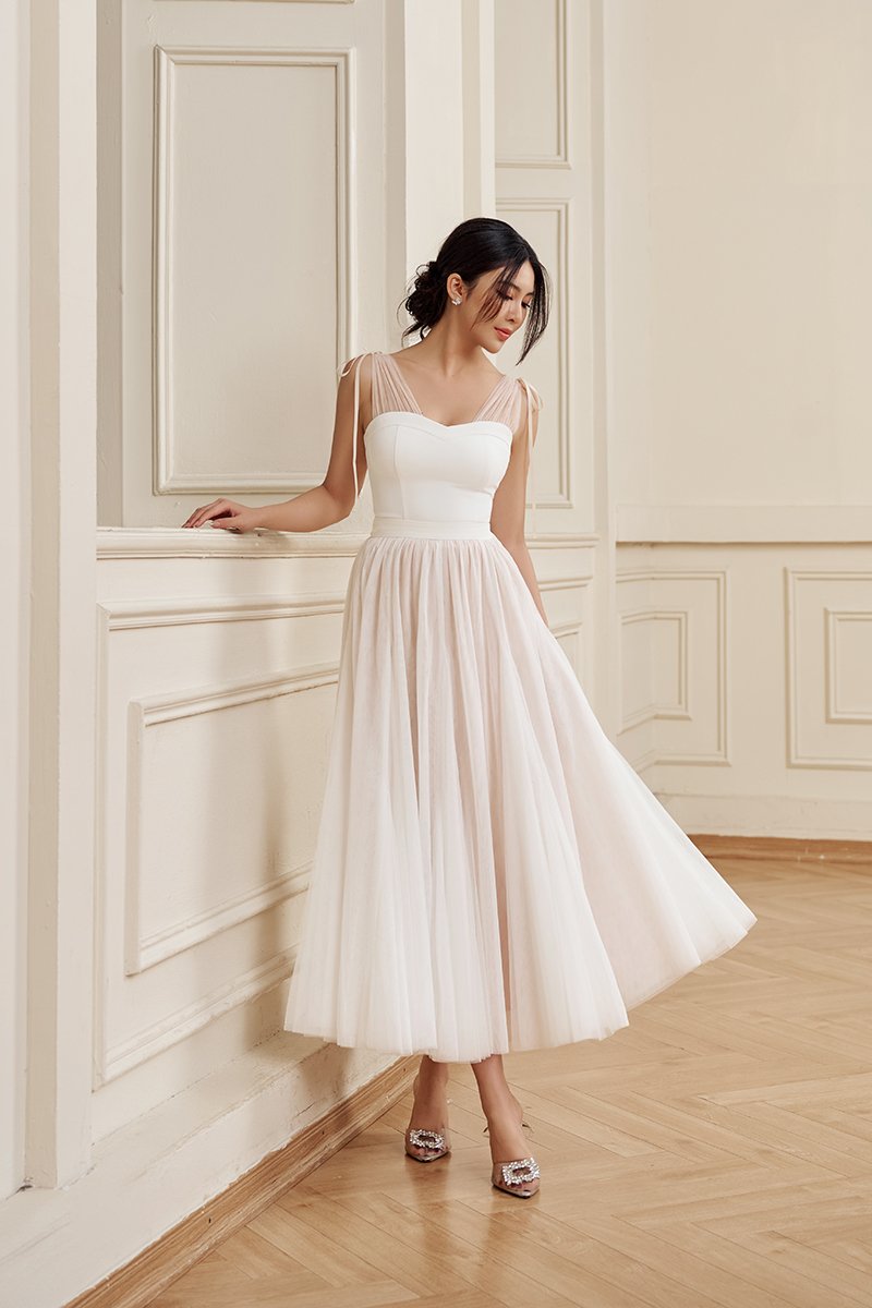 Arletta Sweetheart Tulle Strap Top in Iconic White