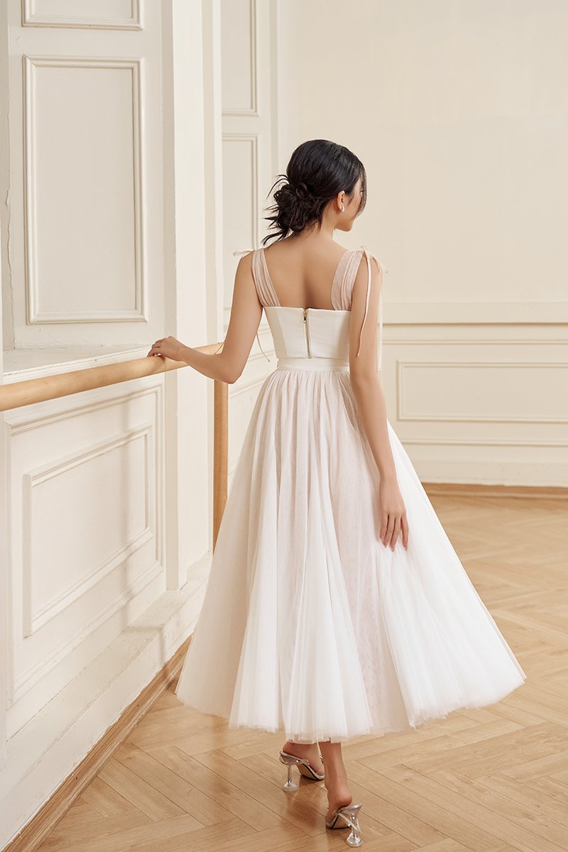 Arletta Sweetheart Tulle Strap Top in Iconic White