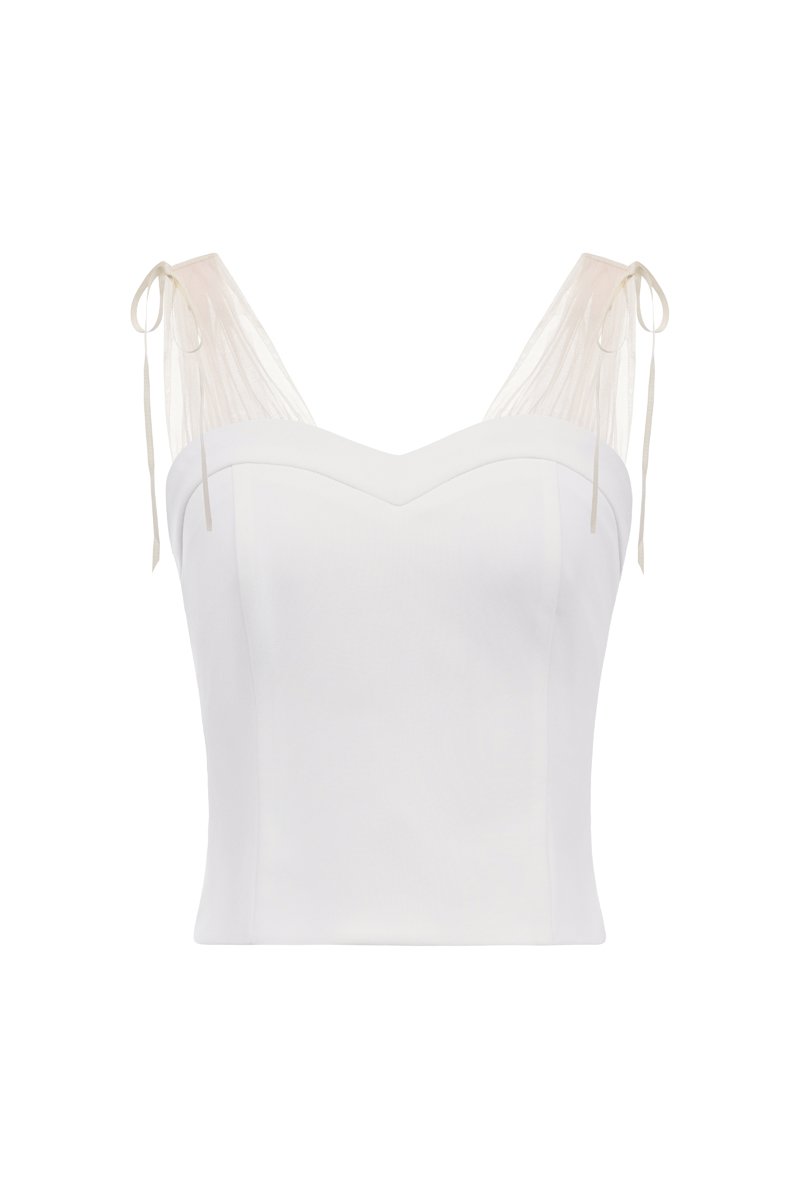 Arletta Sweetheart Tulle Strap Top in Iconic White