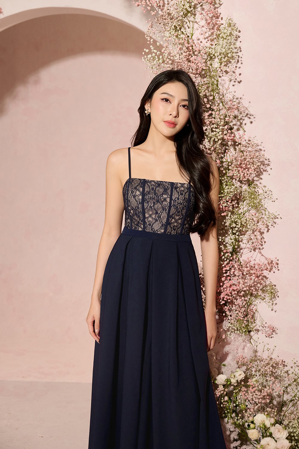 Astrid Lace Bodice Jumpsuit in Navy Blue