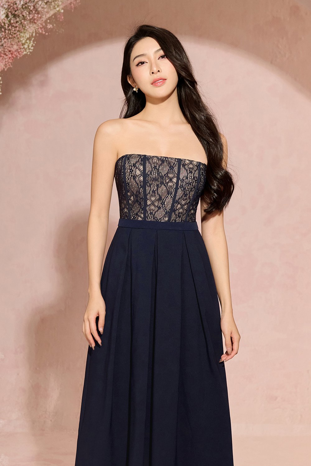 Astrid Lace Bodice Jumpsuit in Navy Blue