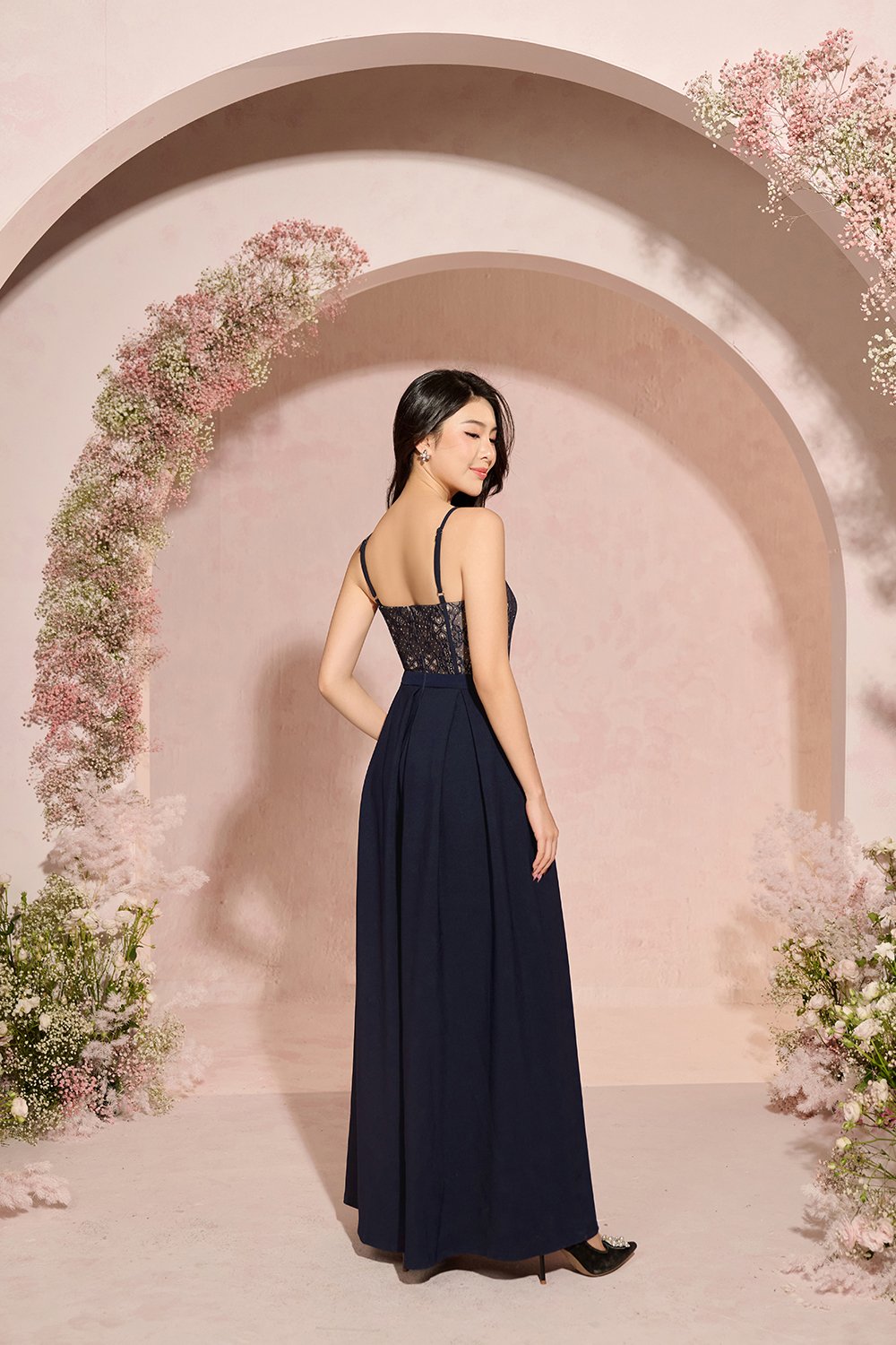 Astrid Lace Bodice Jumpsuit in Navy Blue