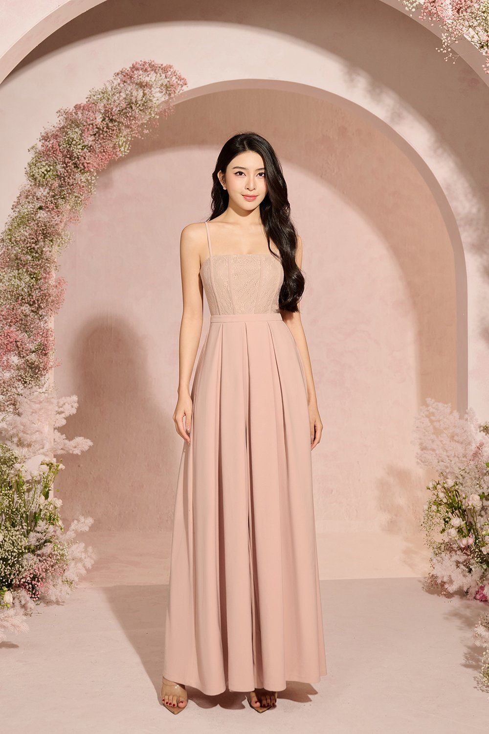 Astrid Lace Bodice Jumpsuit in Nude Blush