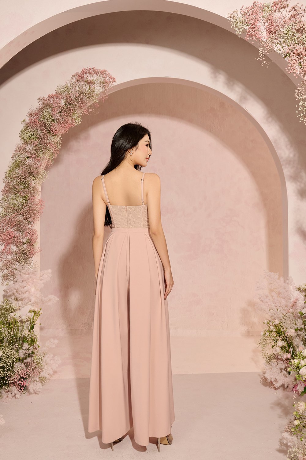 Astrid Lace Bodice Jumpsuit in Nude Blush