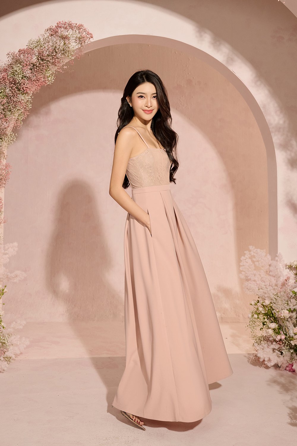 Astrid Lace Bodice Jumpsuit in Nude Blush