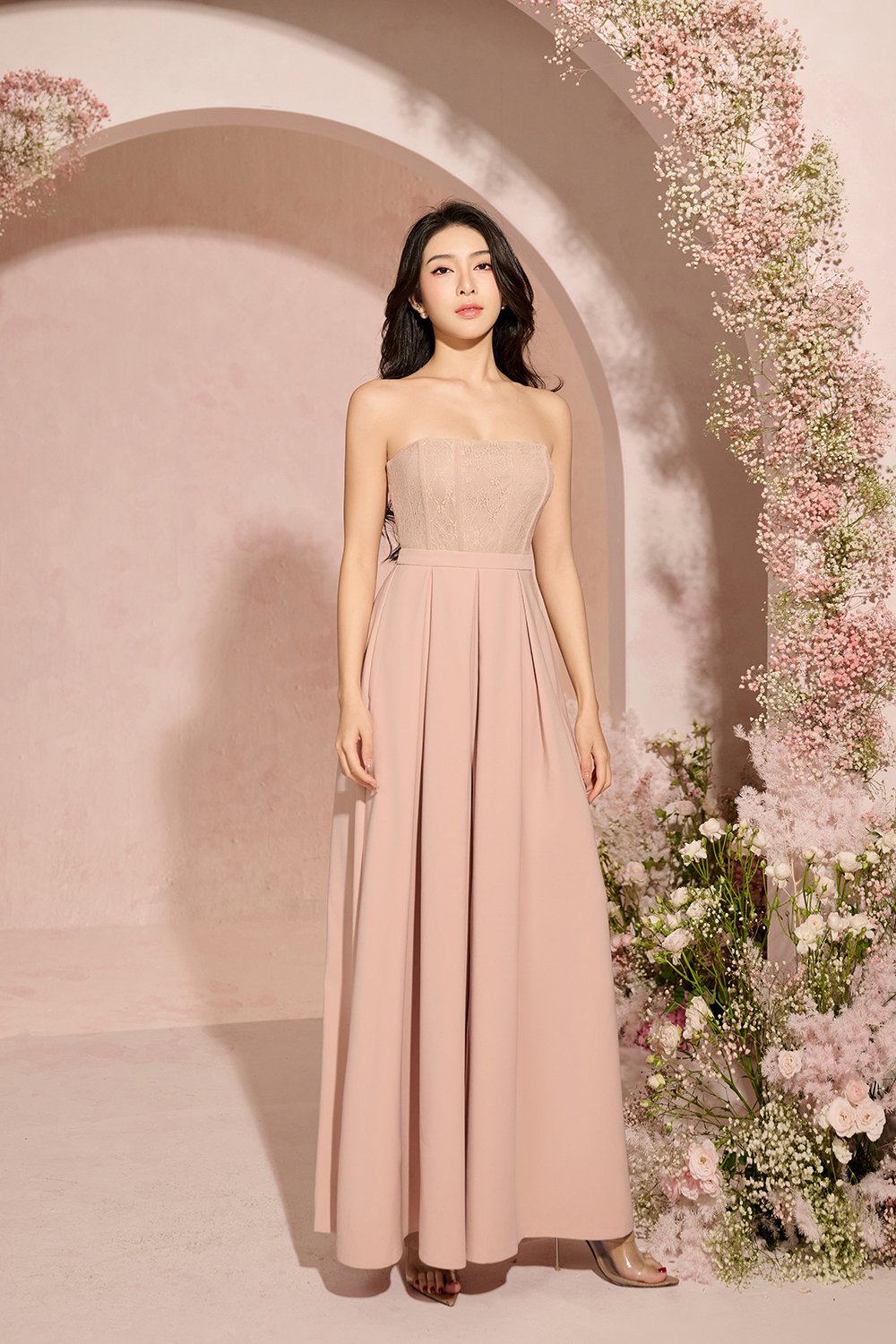 Astrid Lace Bodice Jumpsuit in Nude Blush