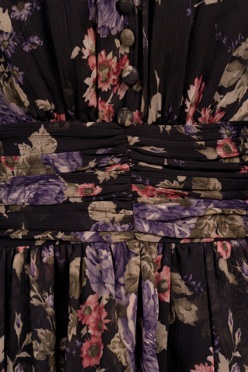 Azure Billowy Sleeves Tiered Mini Dress in Eclipse Blooms