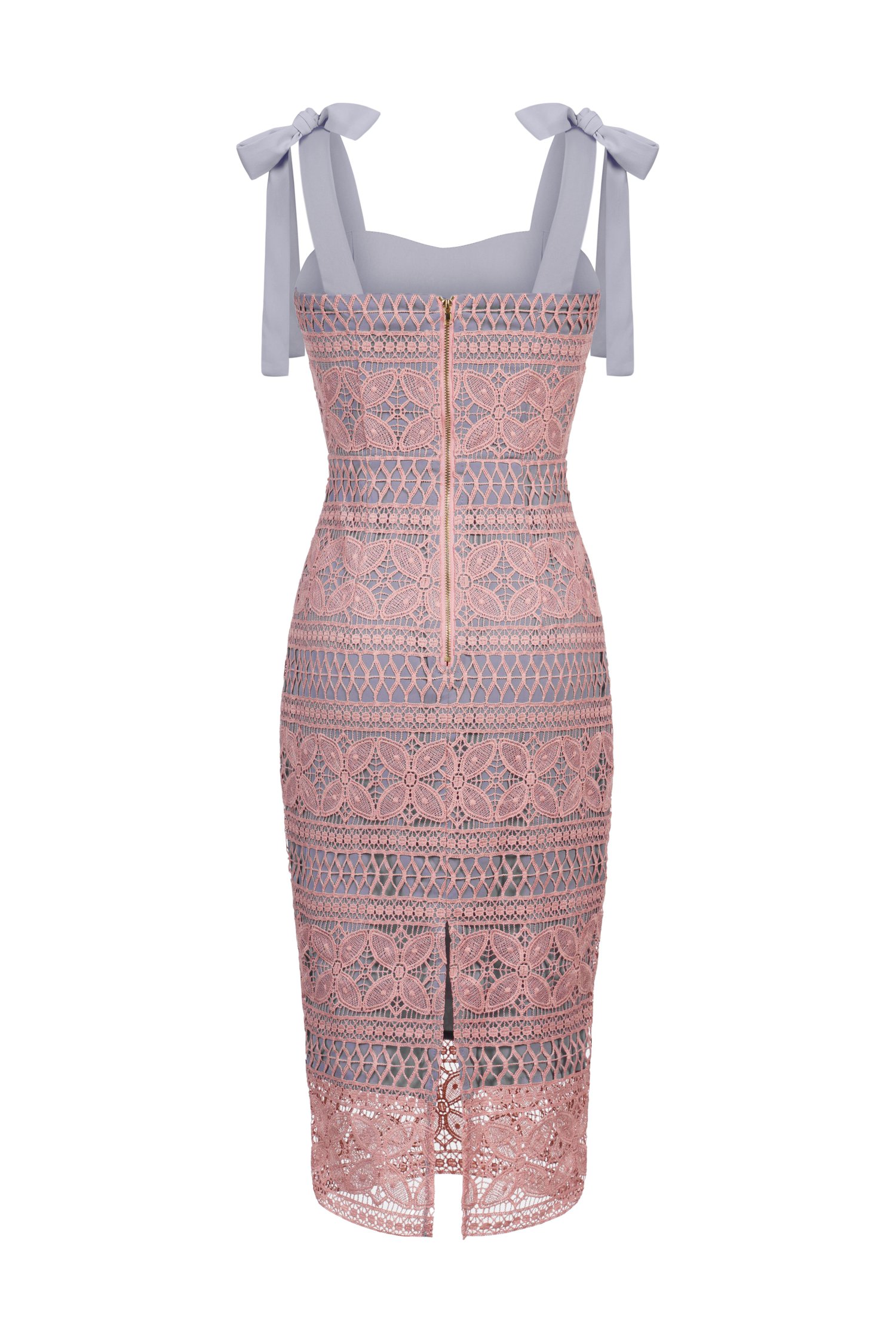 Catiana Ribbon Strap Fitted Crochet Dress in Blush Pink/Grey&nbsp;
