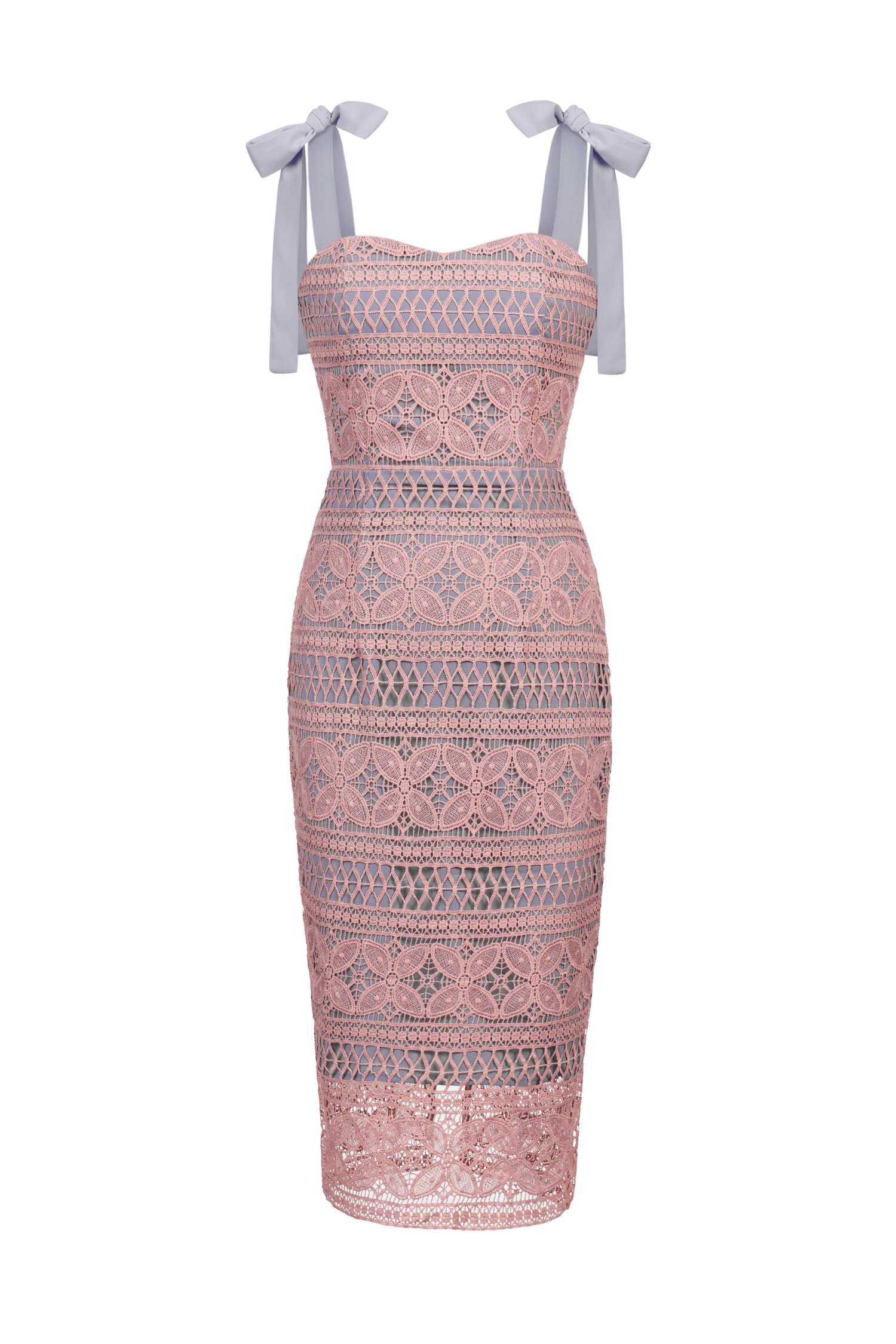 Catiana Ribbon Strap Fitted Crochet Dress in Blush Pink/Grey&nbsp;