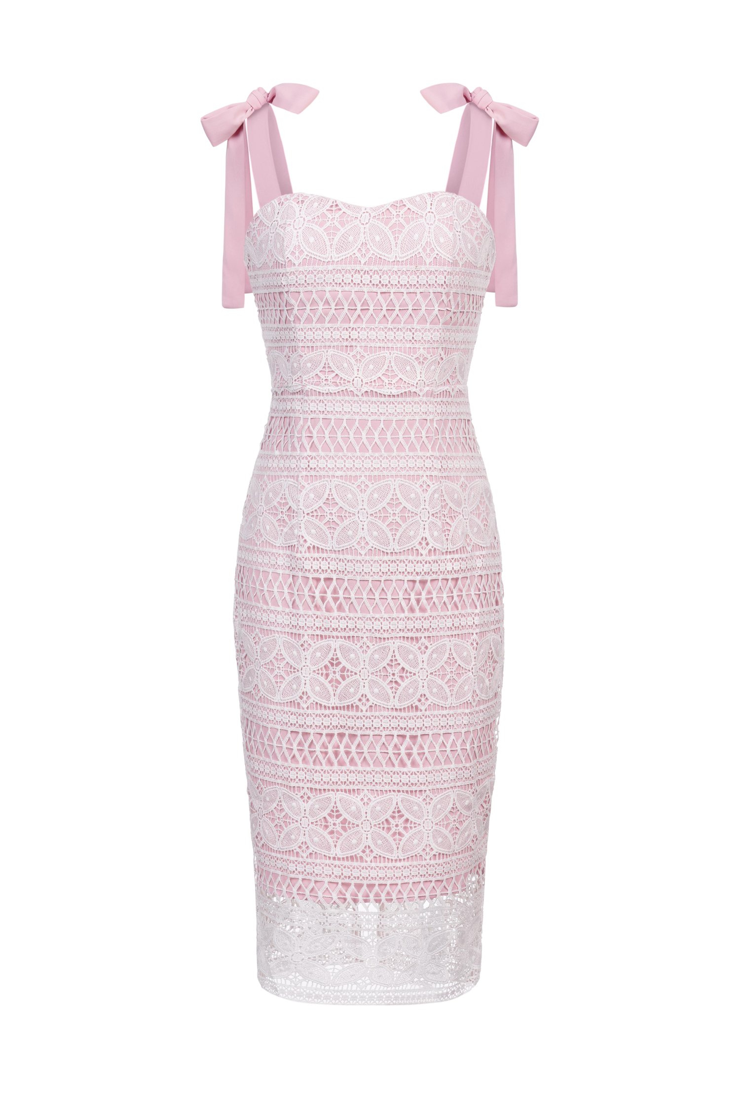 Catiana Ribbon Strap Fitted Crochet Dress in Iconic White/Powder Rose&nbsp;