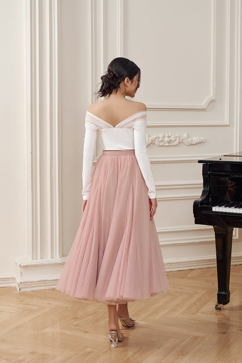 Celestine Padded 2-Way Long Sleeves Top in Iconic White