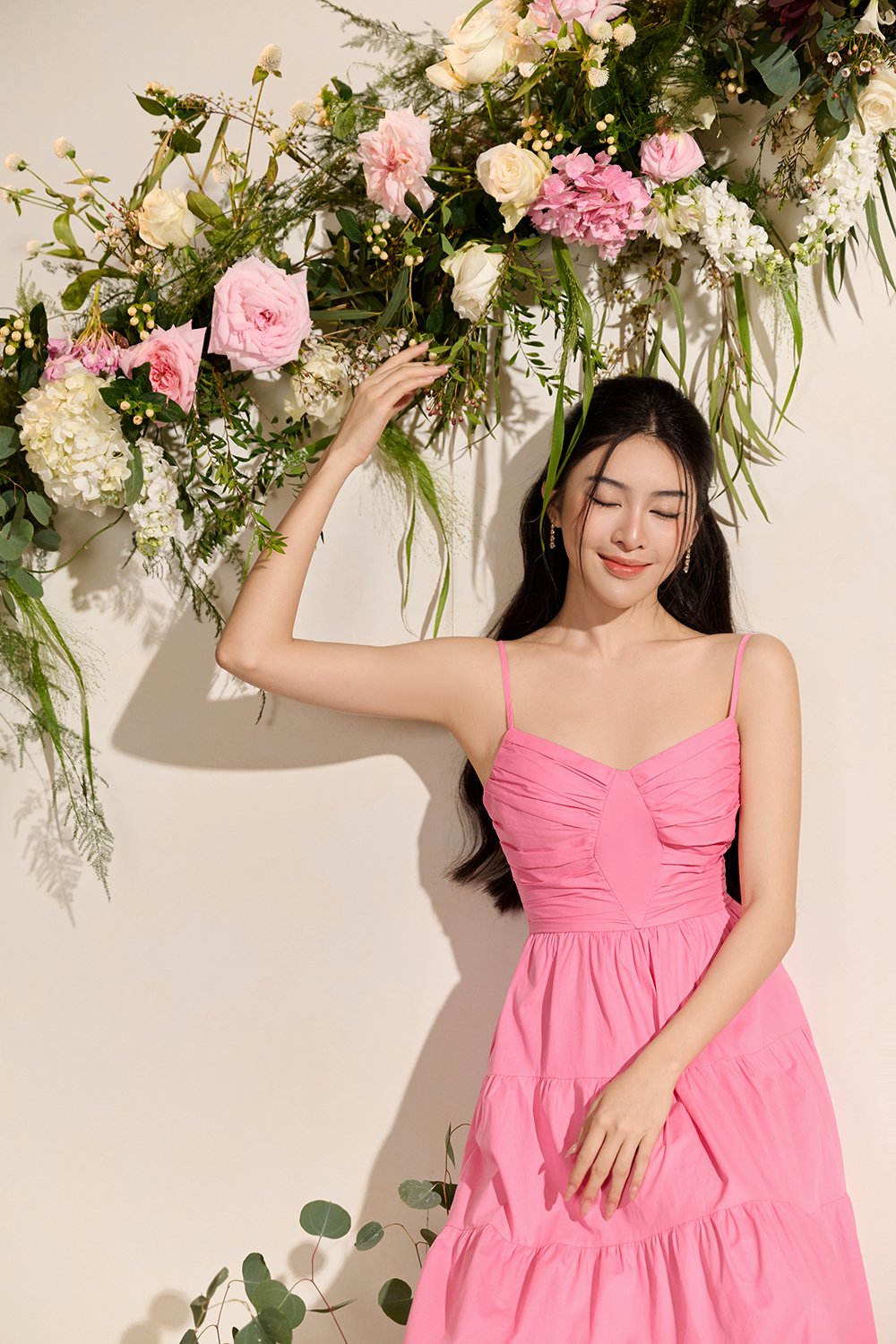 Ceres Diamond Pleated Maxi Dress in Taffy Pink