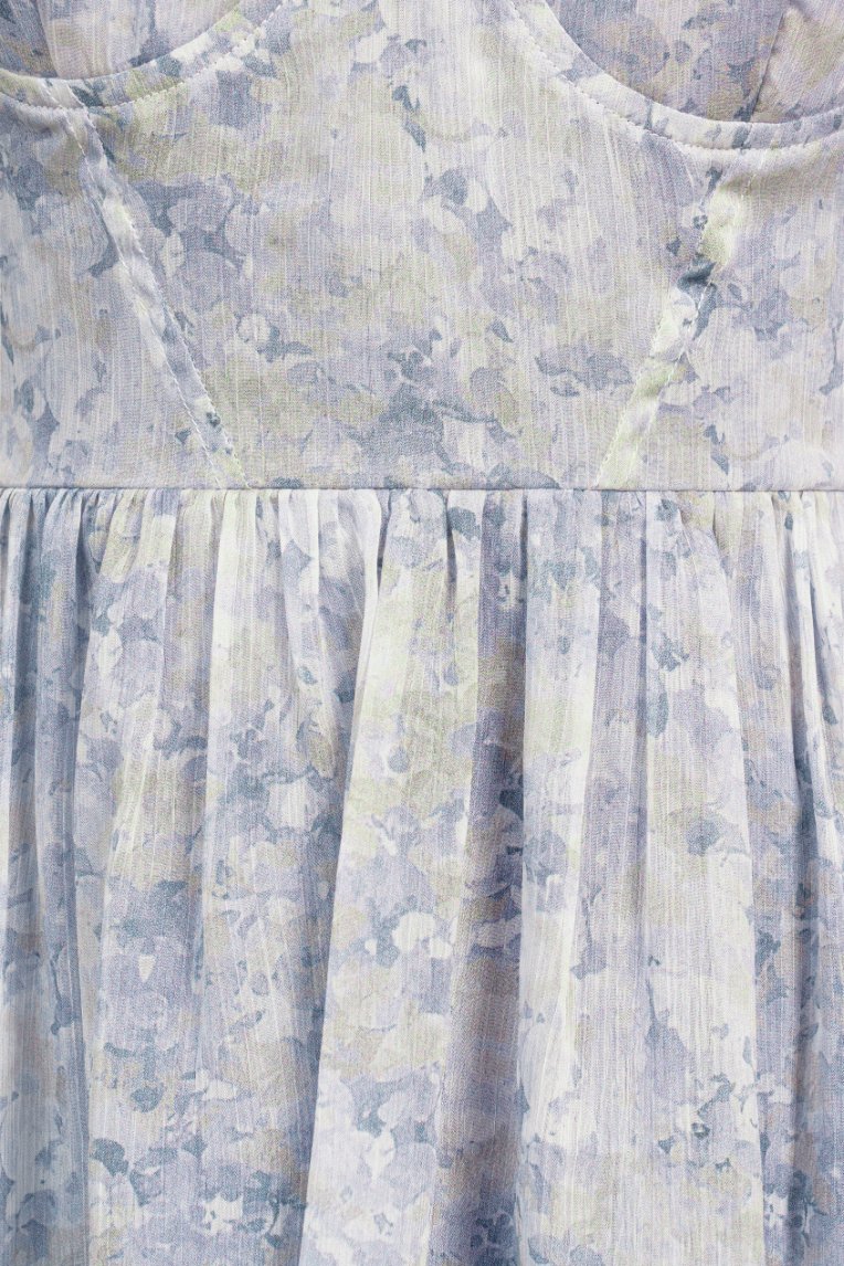 Coralie Sweetheart Chiffon Ribbon Straps Tiered Maxi Dress in Blue Meadow