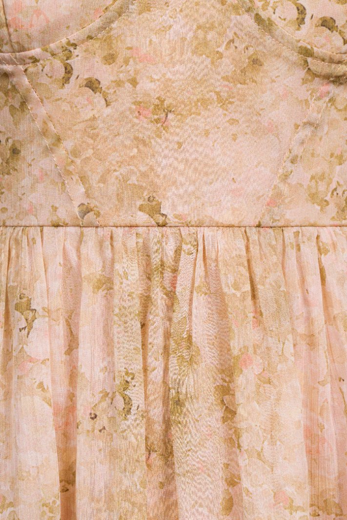 Coralie Sweetheart Chiffon Ribbon Straps Tiered Maxi Dress in Peach Meadow