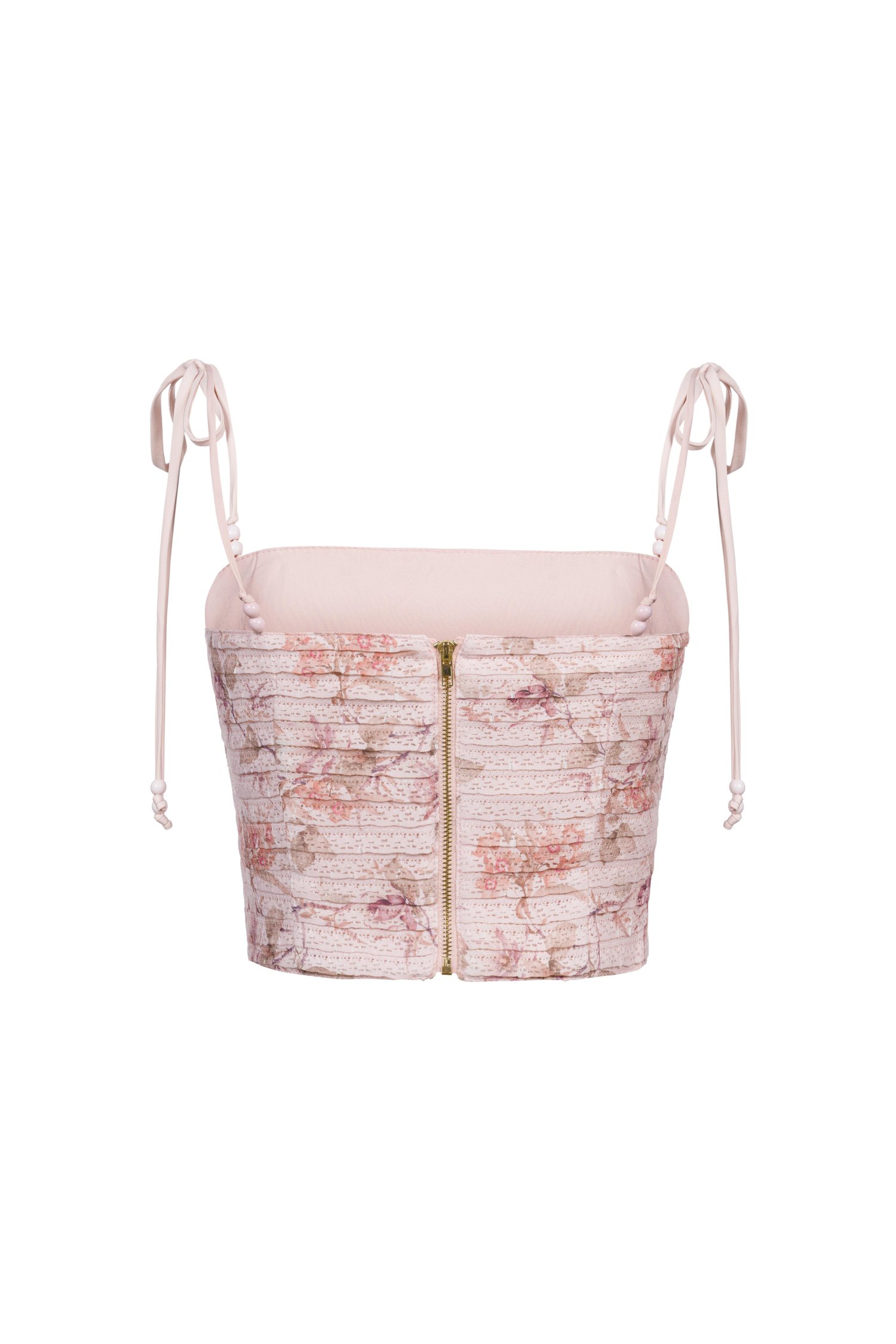 Danielle Padded Crochet Ribbon Tie Top in Blush Blooms