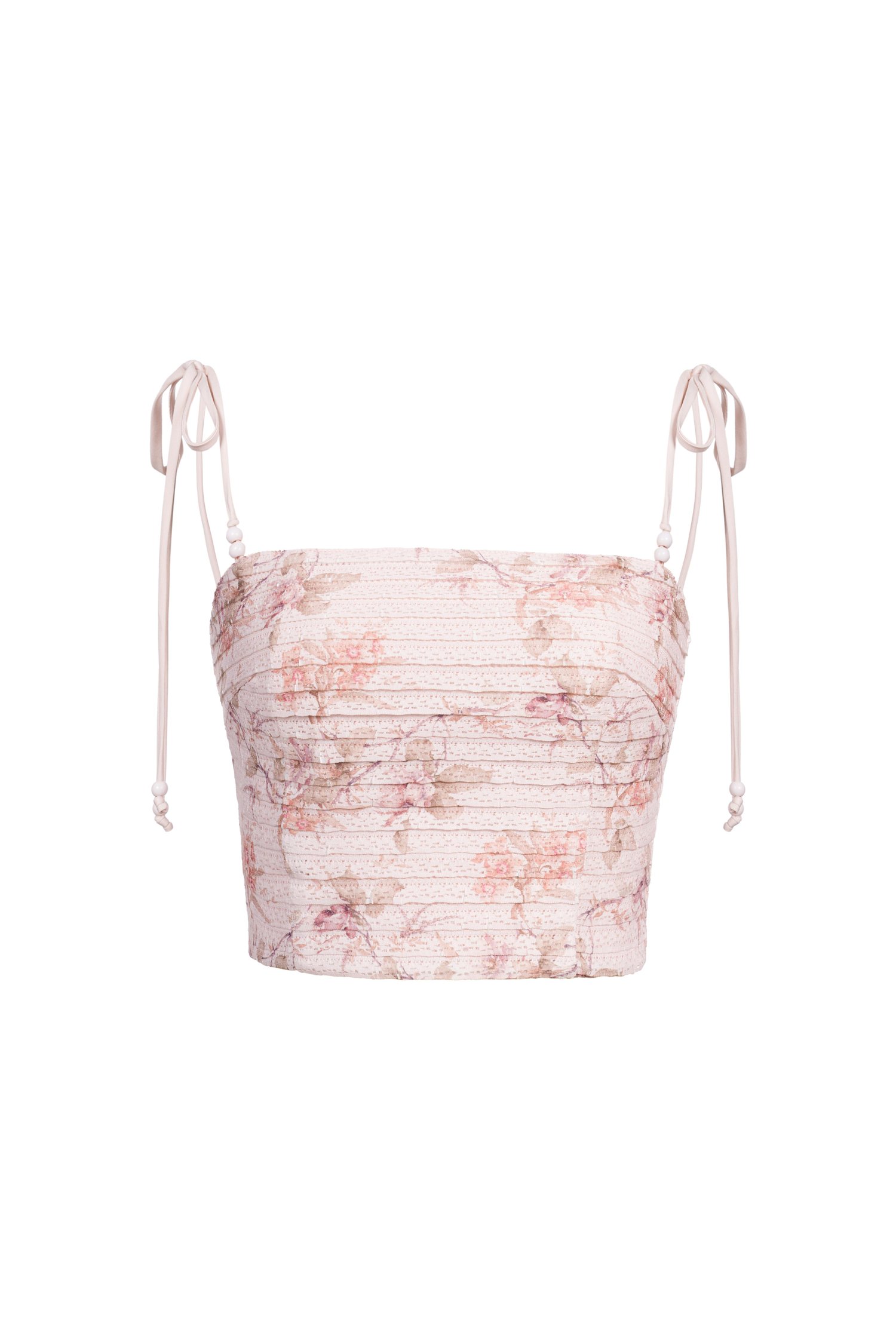 Danielle Padded Crochet Ribbon Tie Top in Blush Blooms