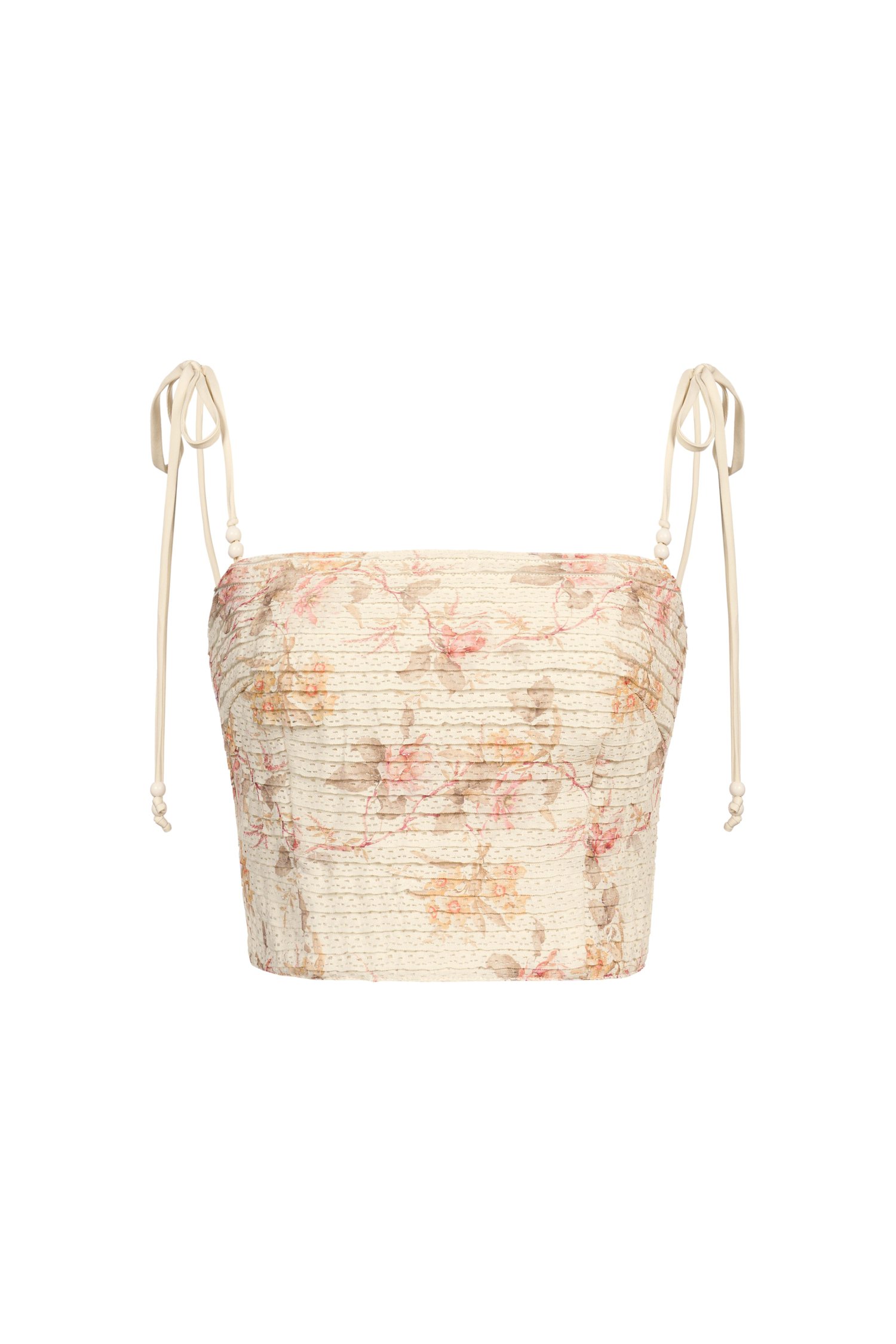 Danielle Padded Crochet Ribbon Tie Top in Ivory Blooms