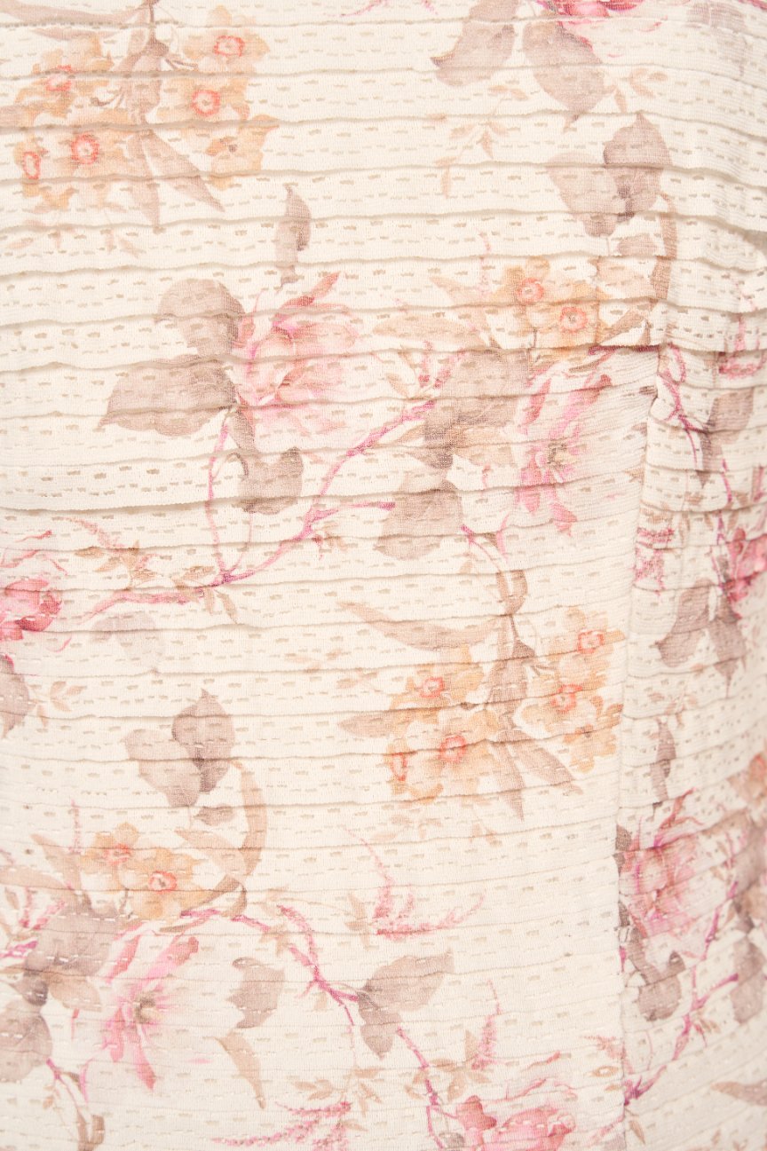 Danielle Padded Crochet Ribbon Tie Midi Dress in Ivory Blooms