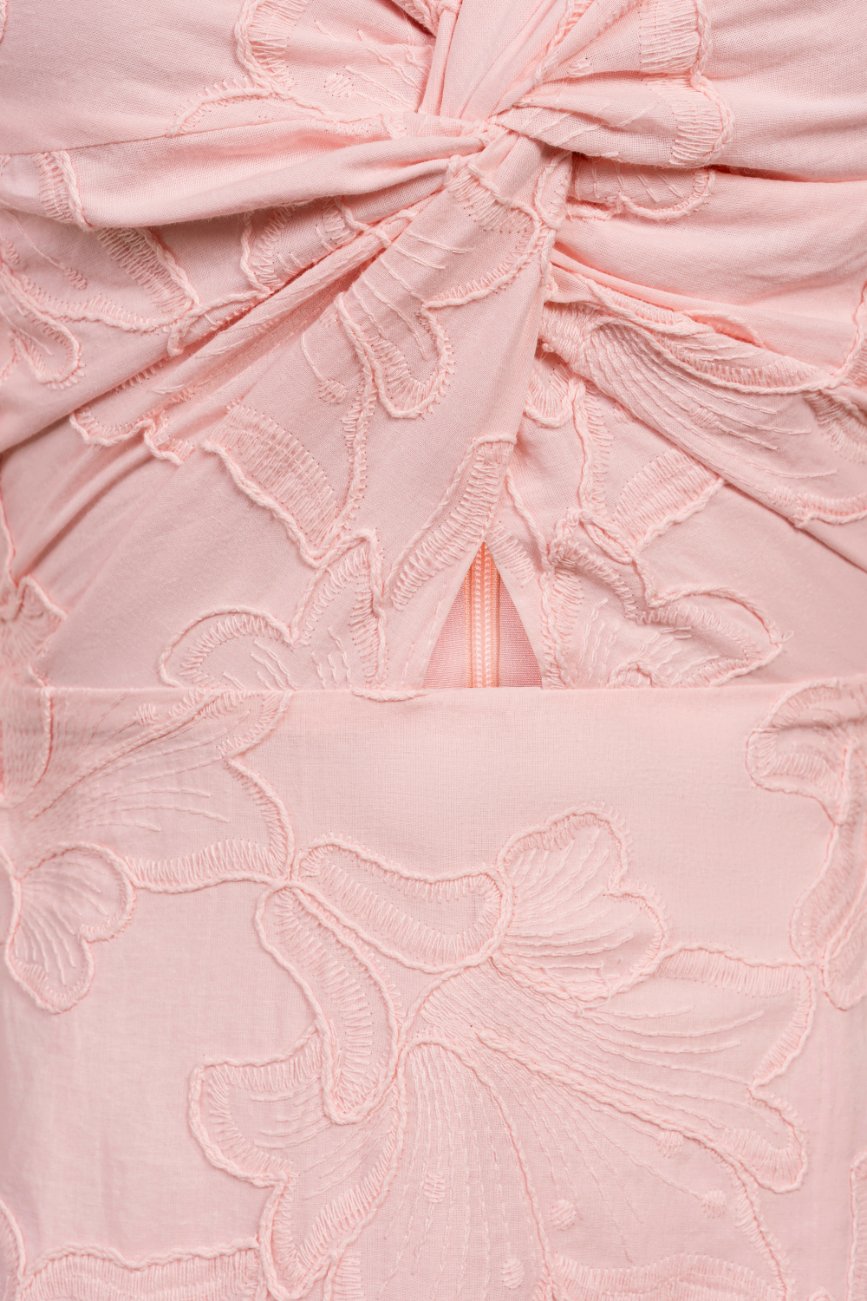 Ellie Puffy Sleeves Embroidered Cotton Midi Dress in Baby Pink