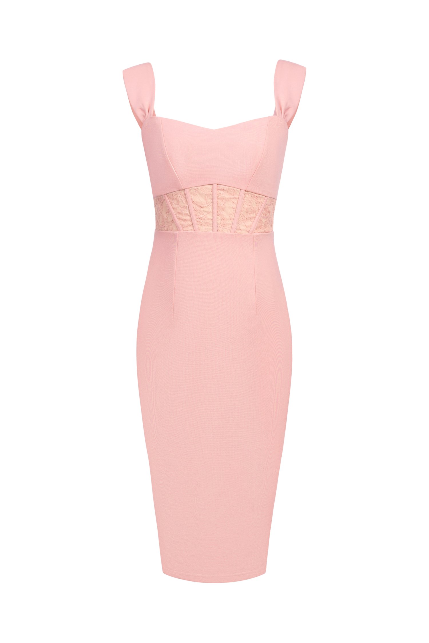Elysia Lace Detailed Ponte Dress in Rose Pink