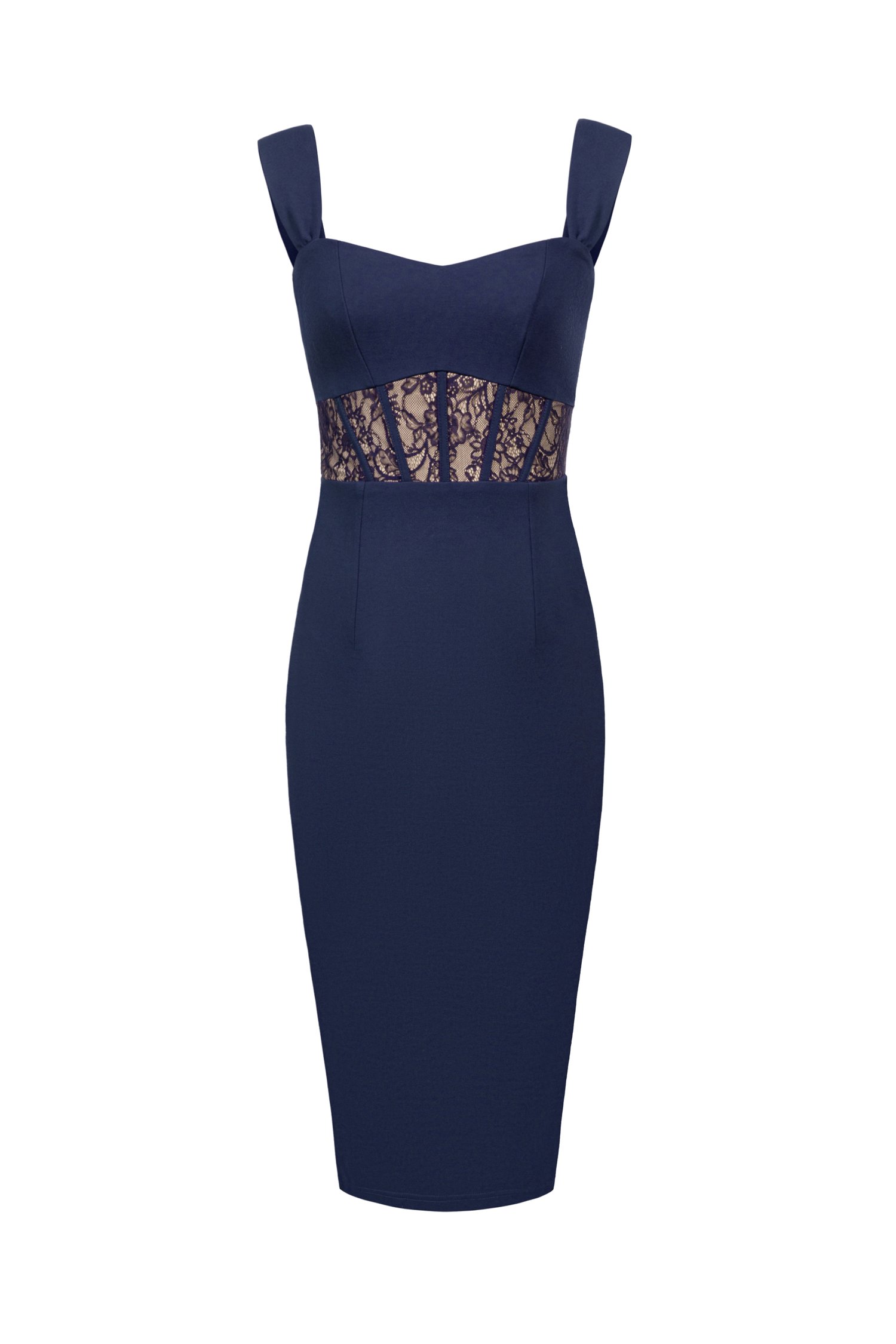 Elysia Lace Detailed Ponte Dress in Space Blue