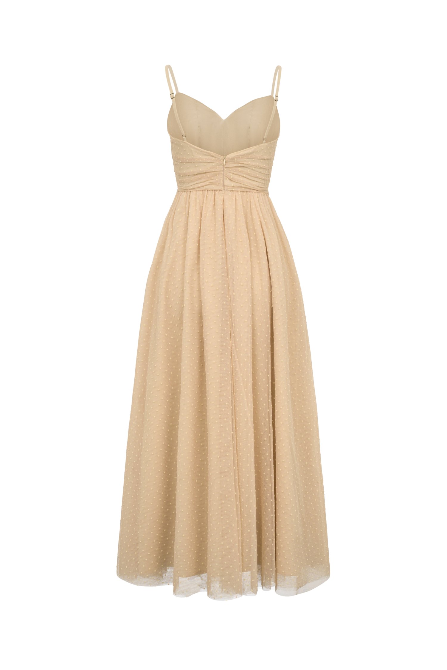 Enchant&eacute; Padded Twist Tulle Midi Dress in Golden Dusk