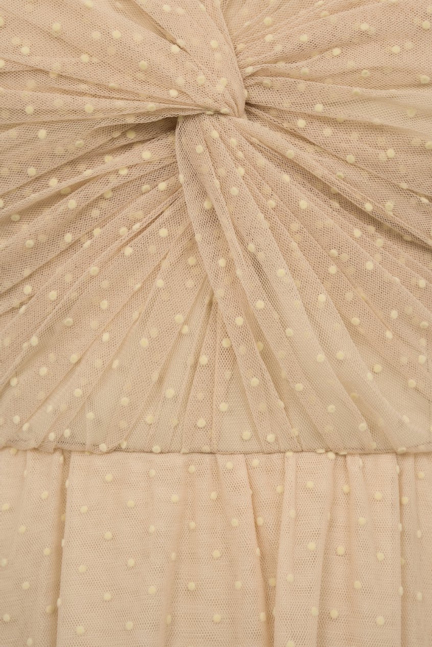 Enchant&eacute; Padded Twist Tulle Midi Dress in Golden Dusk