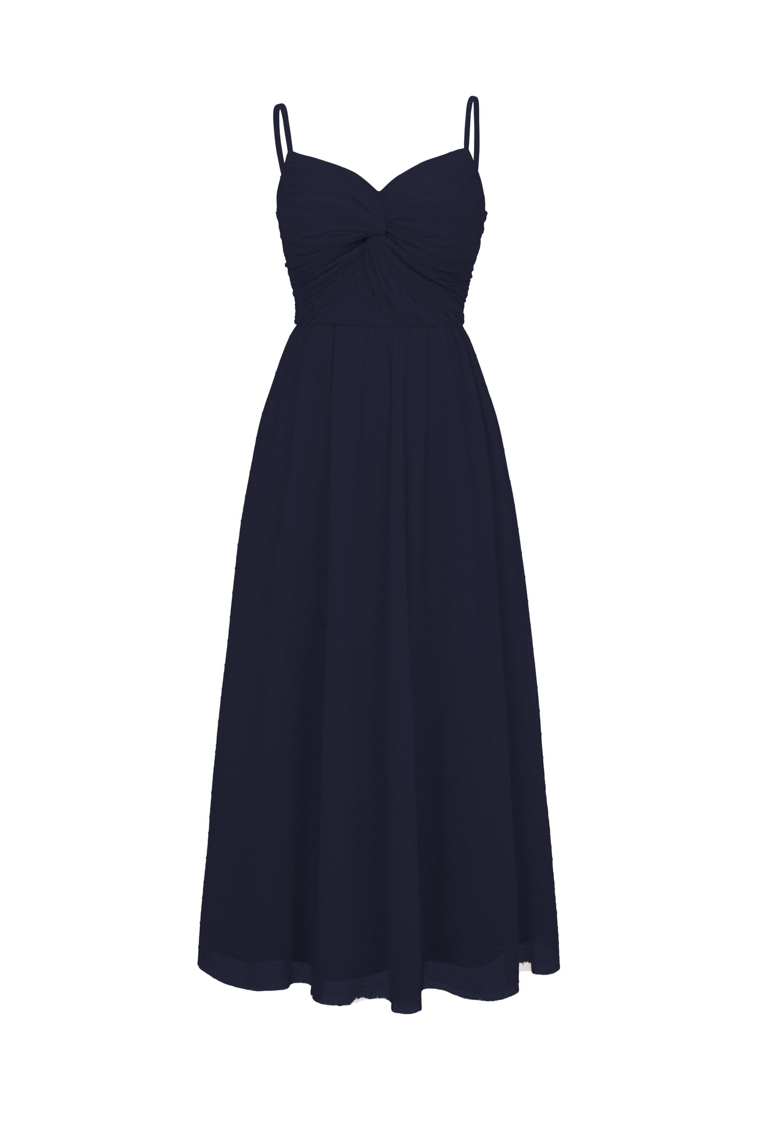 Enchant&eacute; Padded Twist Tulle Midi Dress in Starlit Navy