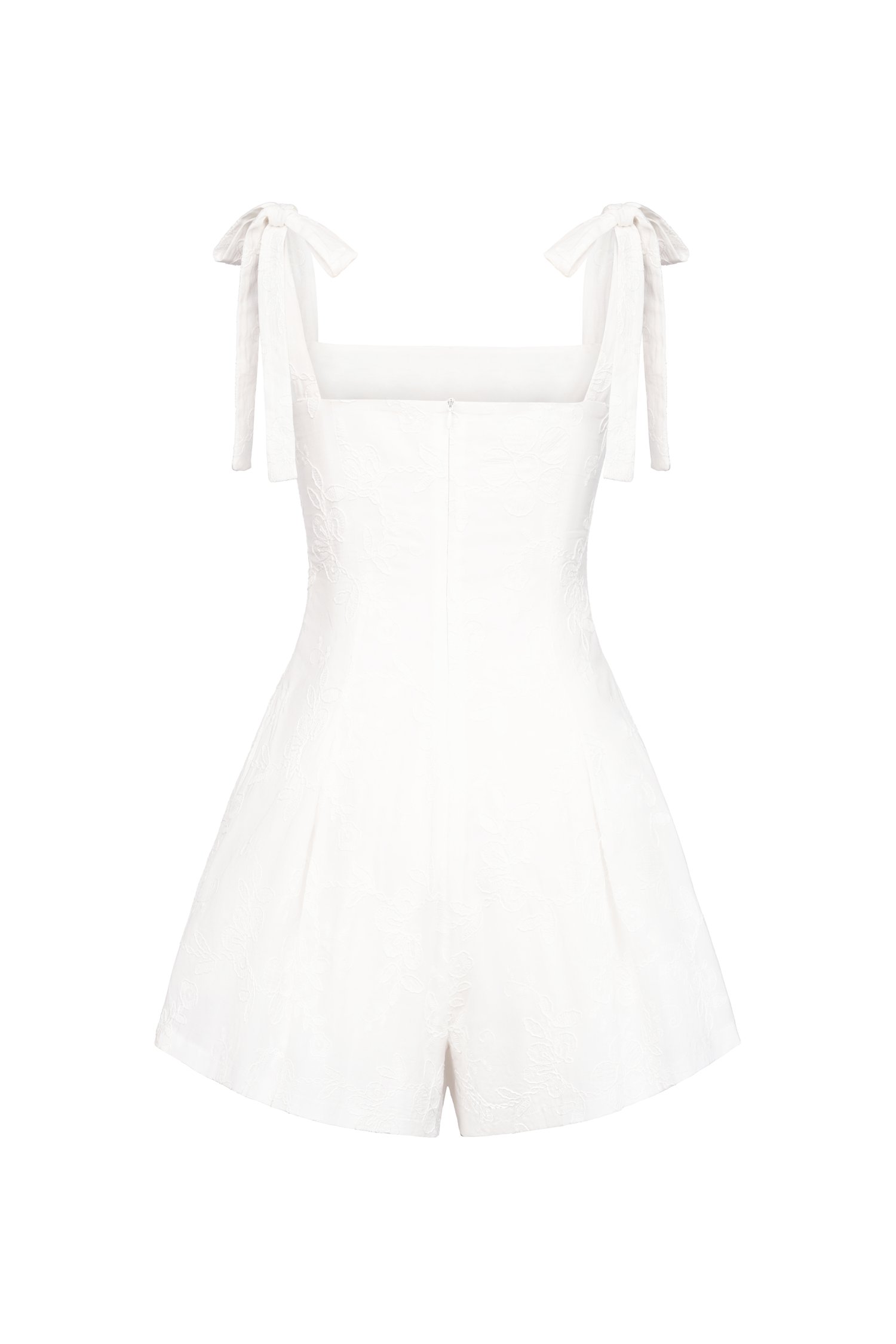 Erica Ribbon Tie Embroidered Romper in Iconic White