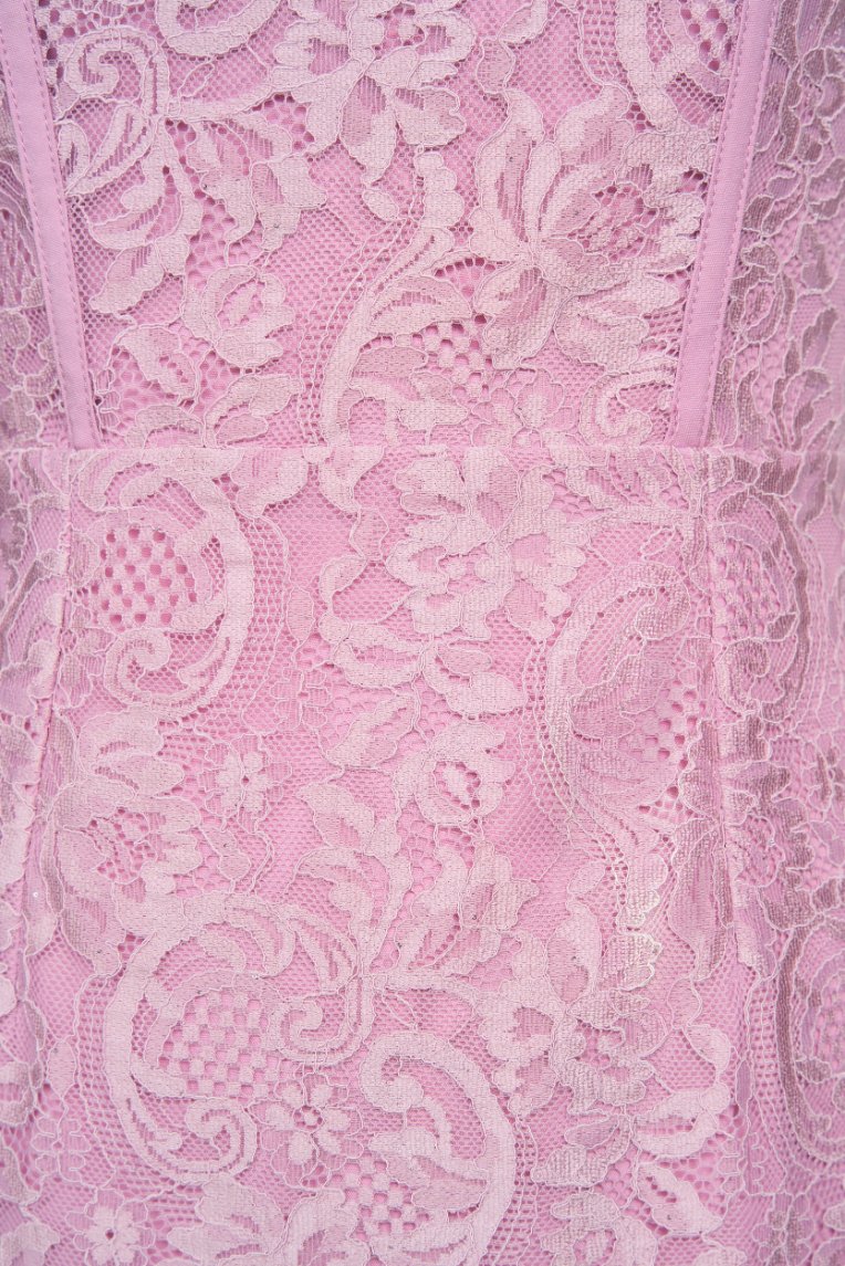 Fleurisse Padded Lace Mermaid Midi Dress in Orchid Pink
