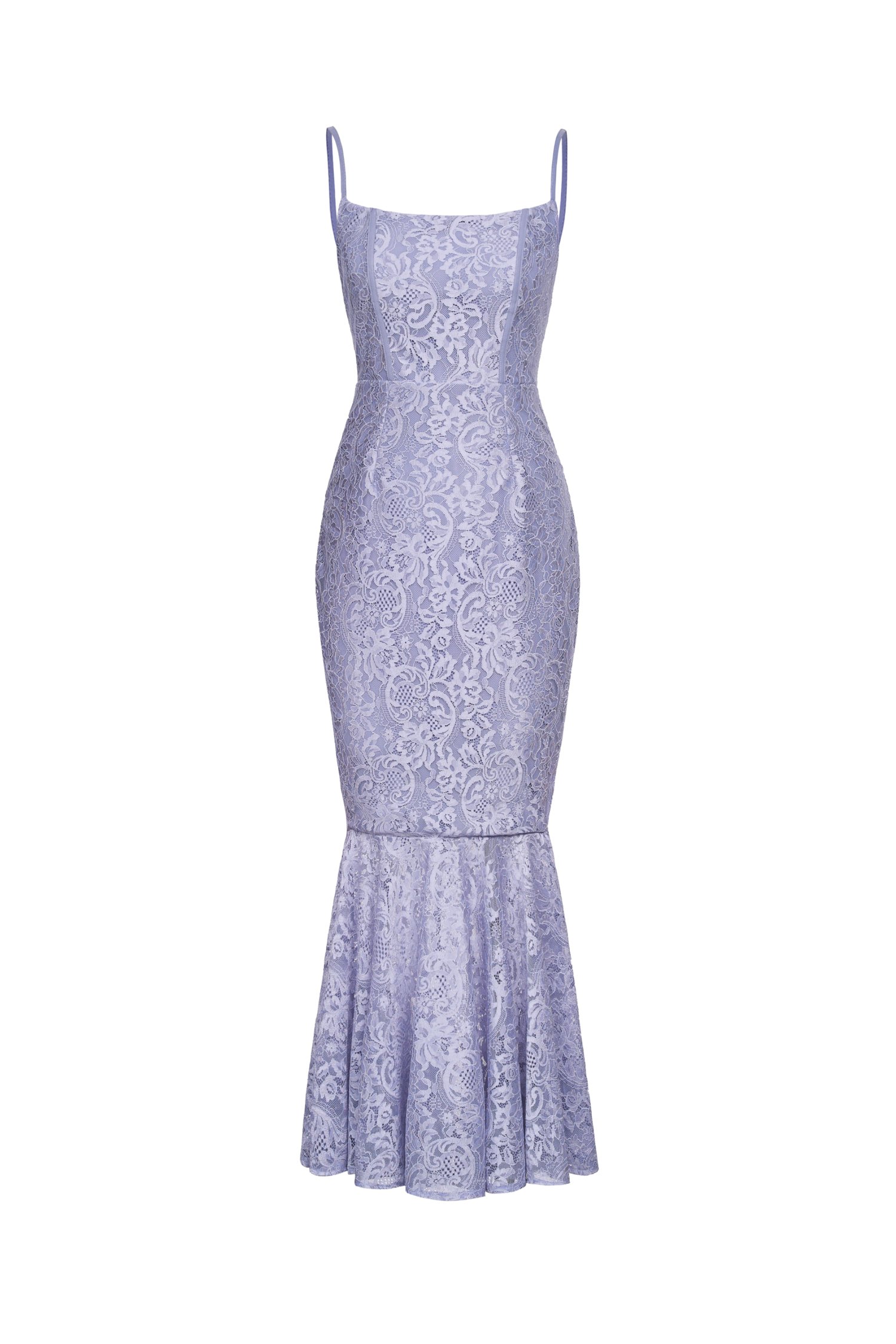 Fleurisse Padded Lace Mermaid Midi Dress in Periwinkle