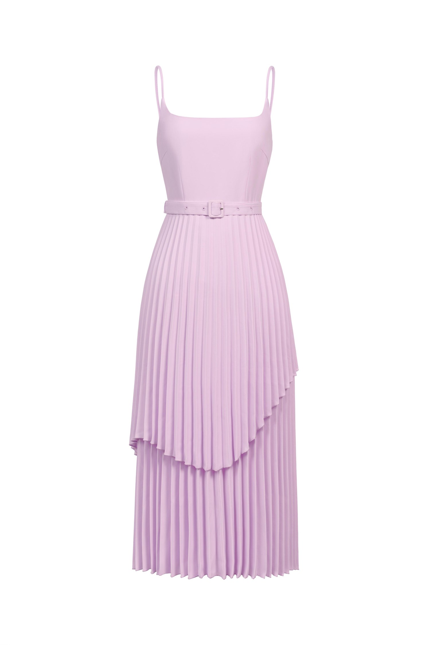Ivy Layered Pleated Midi Dress in Lilac