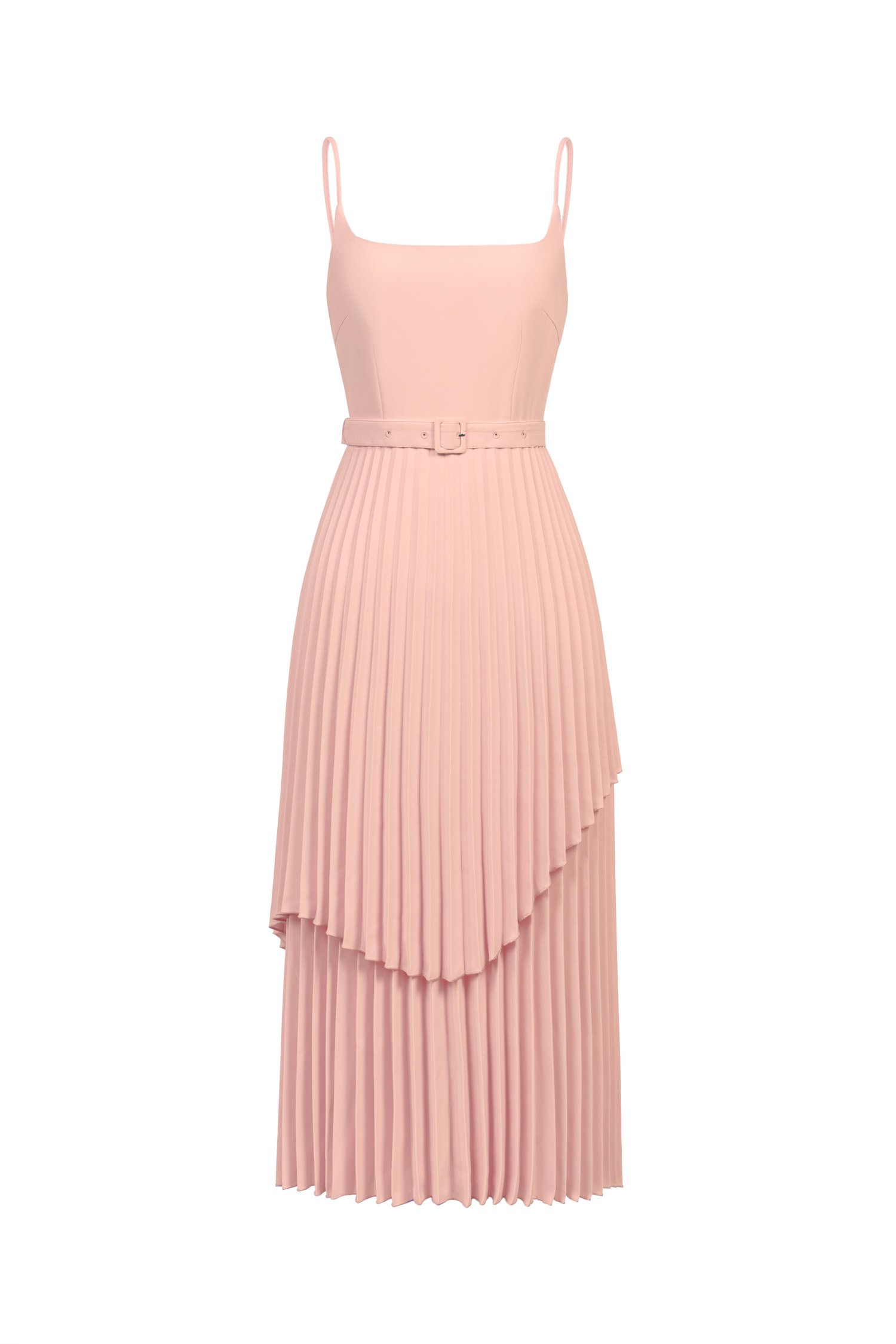 Ivy Layered Pleated Midi Dress in Nude Rose