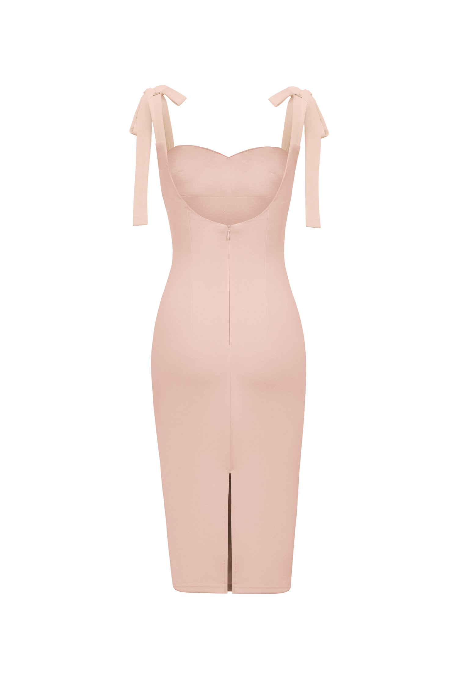 Josette Sweetheart Padded Ribbon Pencil Dress in Soft Blush