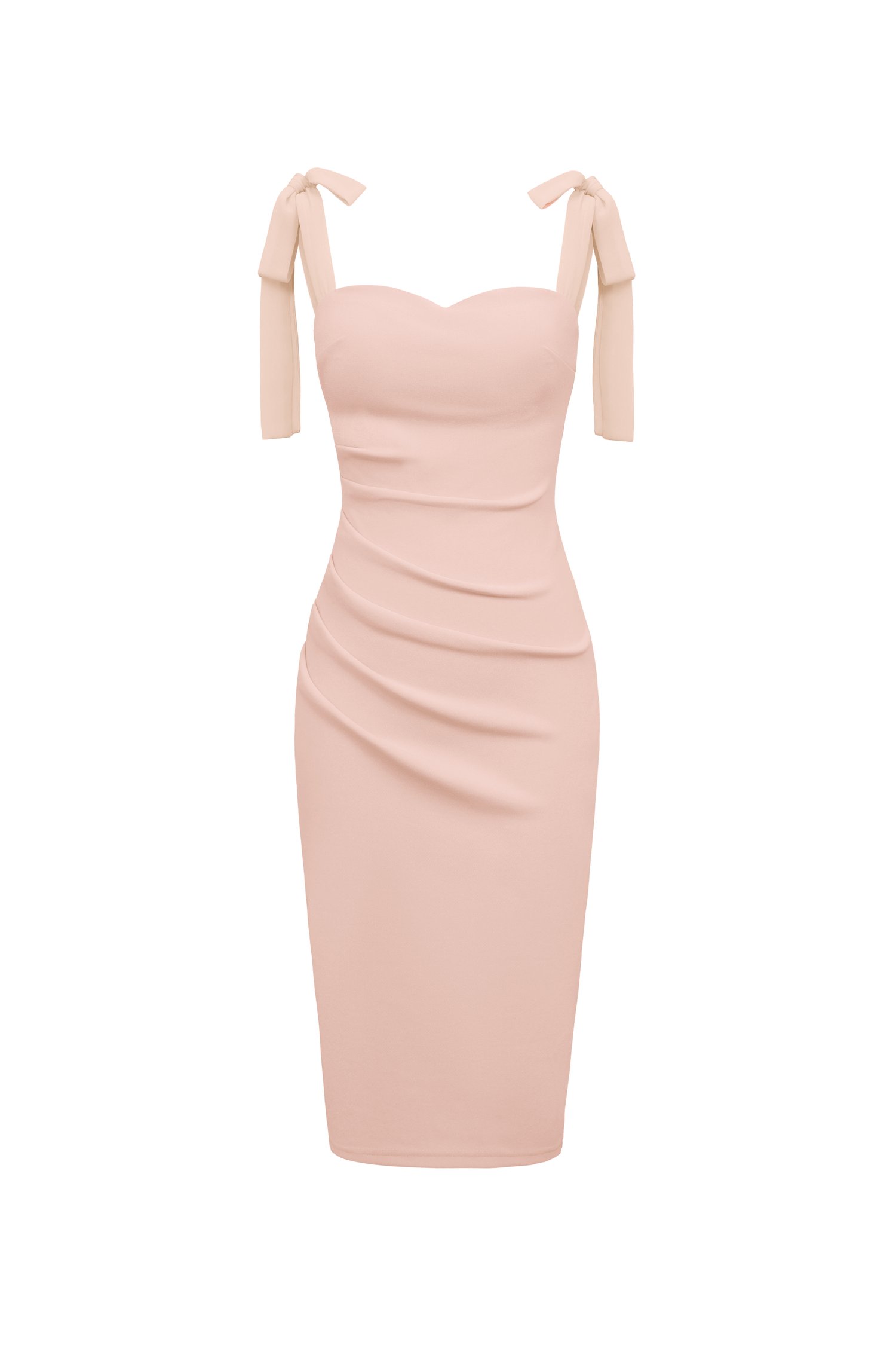 Josette Sweetheart Padded Ribbon Pencil Dress in Soft Blush