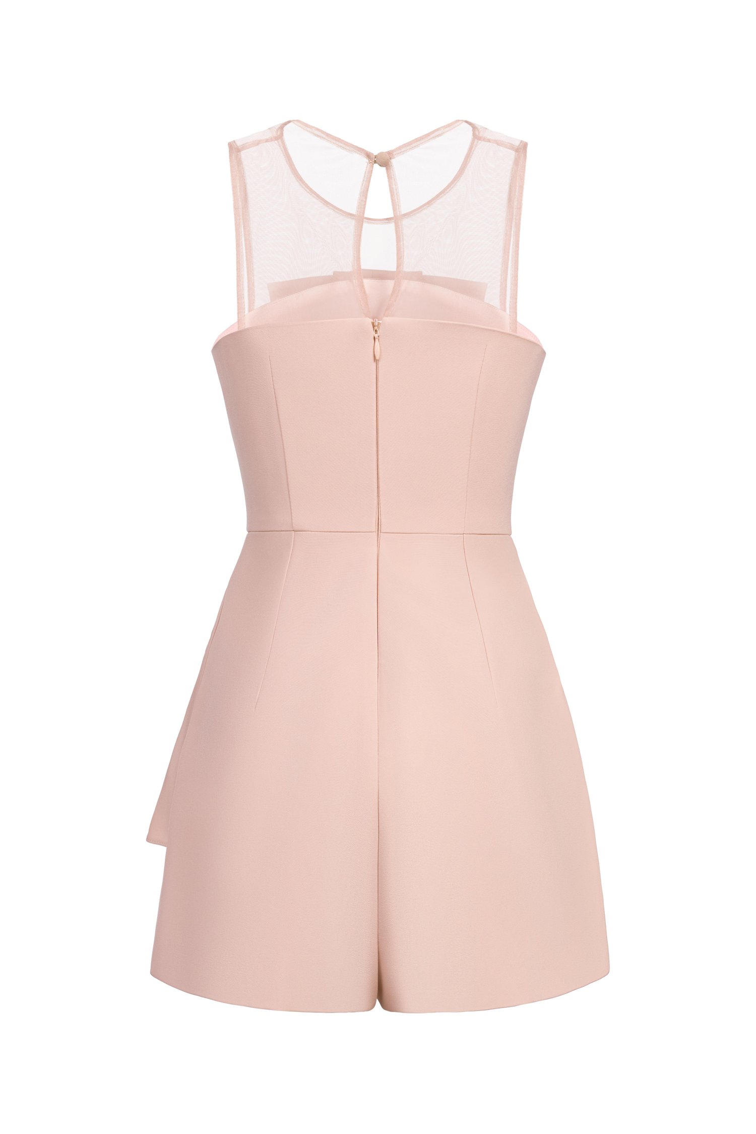 Kalei Asymmetrical Pleated Peplum Romper in Nude Rose