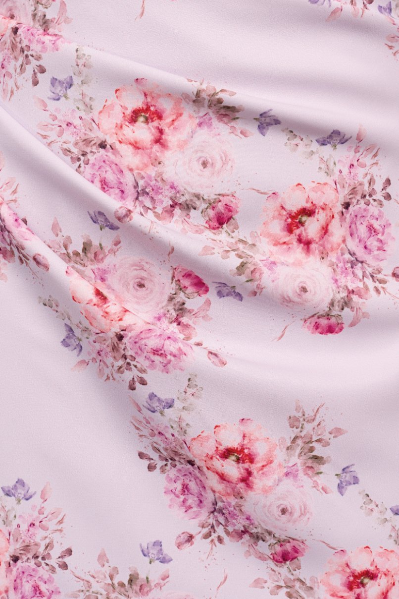 Keren Pleated Twist Back Padded Dress in Lilac Rosette Garden